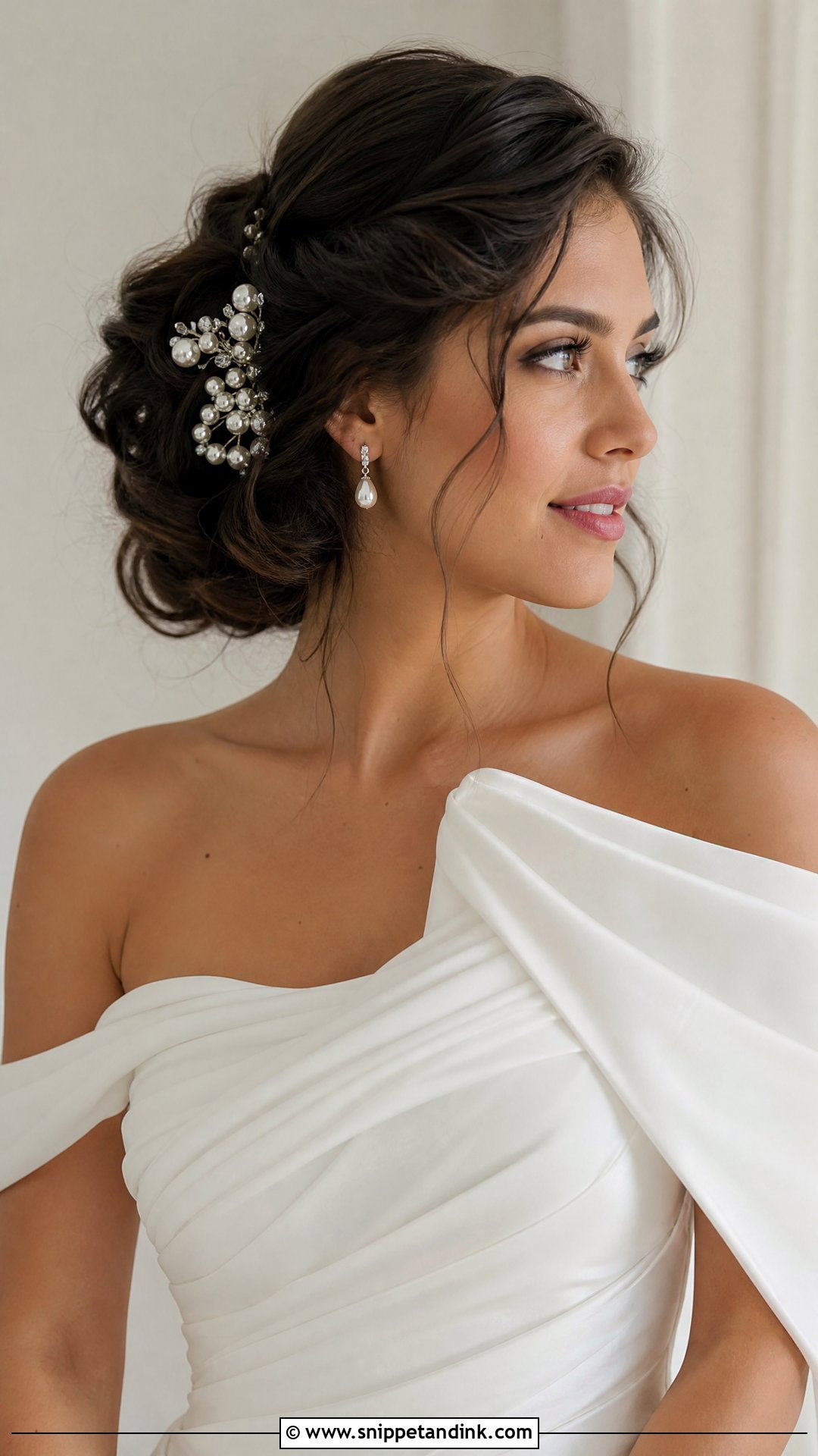 Side Swept Updo With Pearl Comb - Snippet and Ink - 20 Pearl Wedding Hairstyles