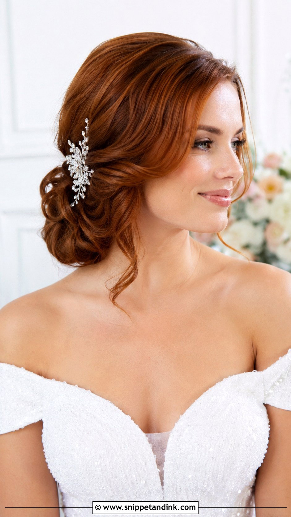 Side Swept Updo With Soft Waves - Snippet and Ink - 20 Bridal Hair Up Do Ideas