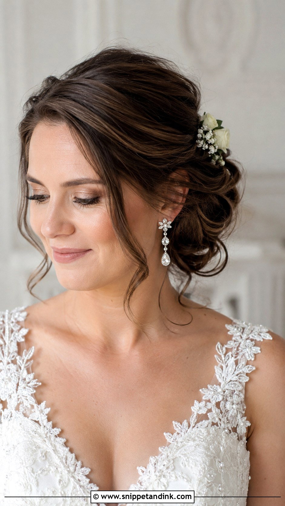Side Swept Updo With Tendrils - Snippet and Ink - 20 Bridal Hair Side Swept Ideas