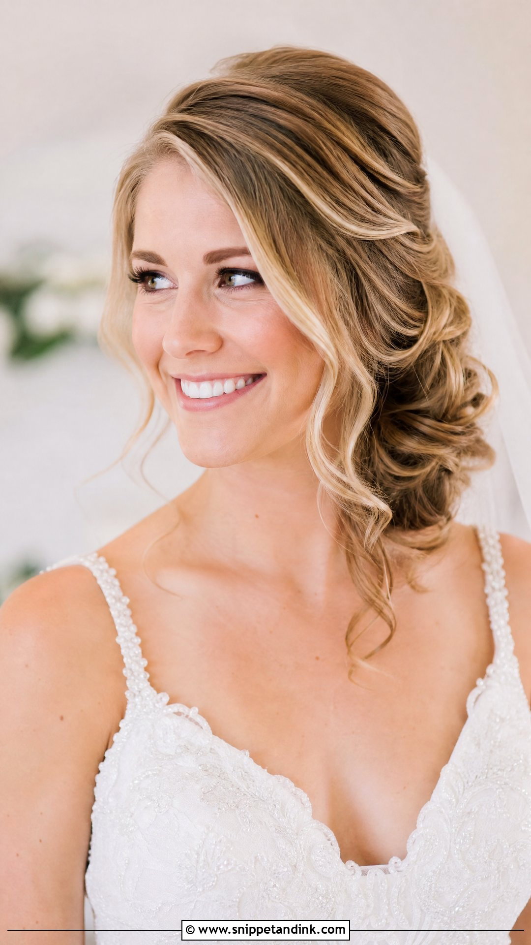 Side Swept Updo With Tendrils - Snippet and Ink - 20 Bridal Hair One Side Pulled Back Ideas