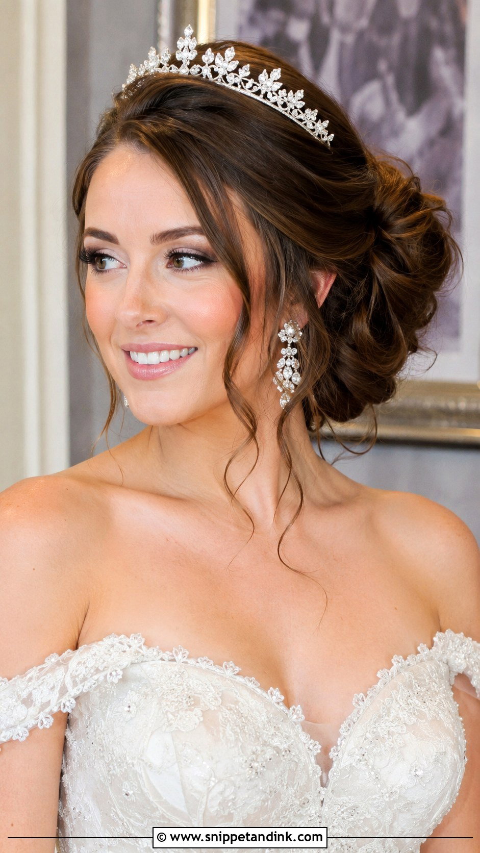 Side Swept Updo With Tiara - Snippet and Ink - 20 Bridal Hair Side Swept Ideas