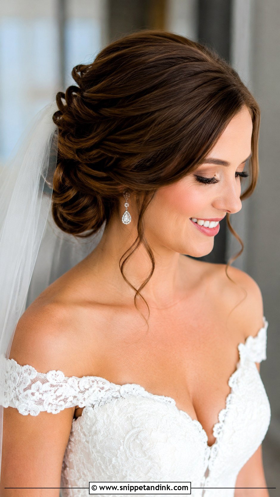 Side Swept Updo With Veil - Snippet and Ink - 25 One Side Pinned Back Wedding Hair Ideas