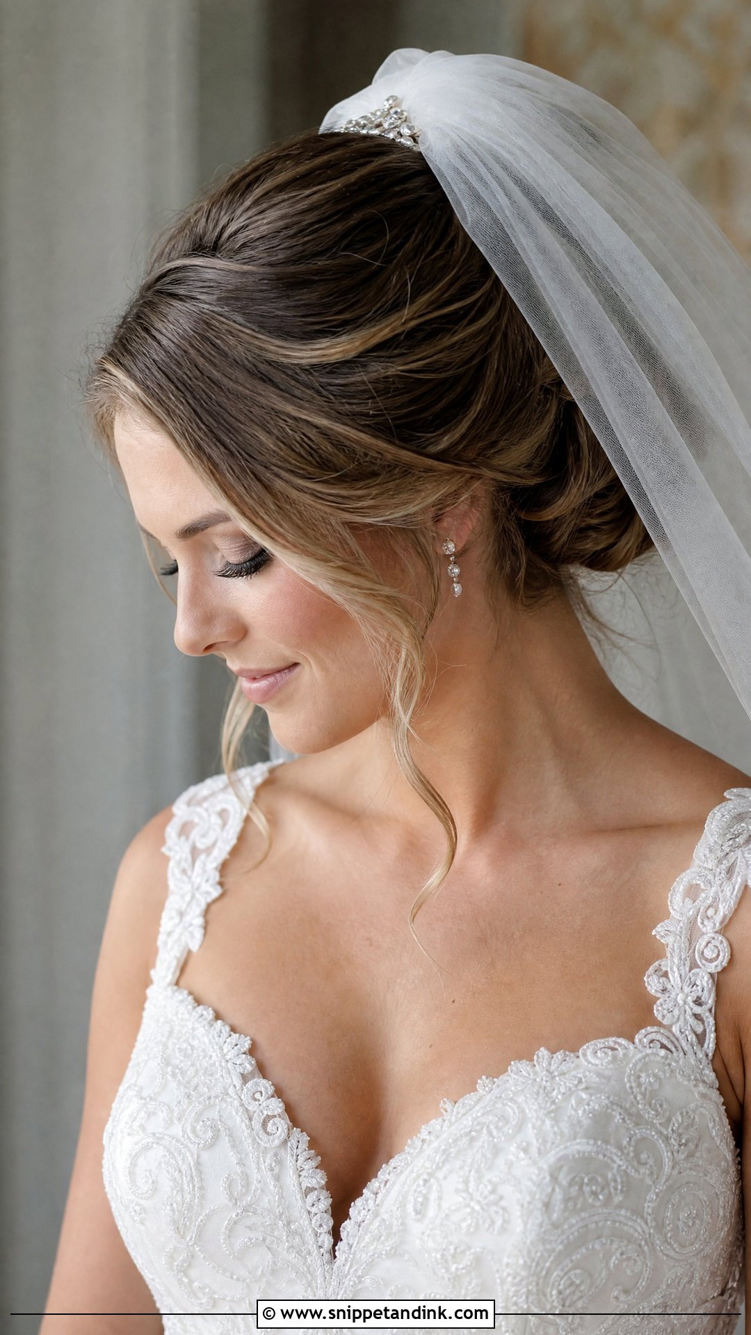 Side Swept Updo With Veil - Snippet and Ink - 20 Side Wedding Hair Ideas