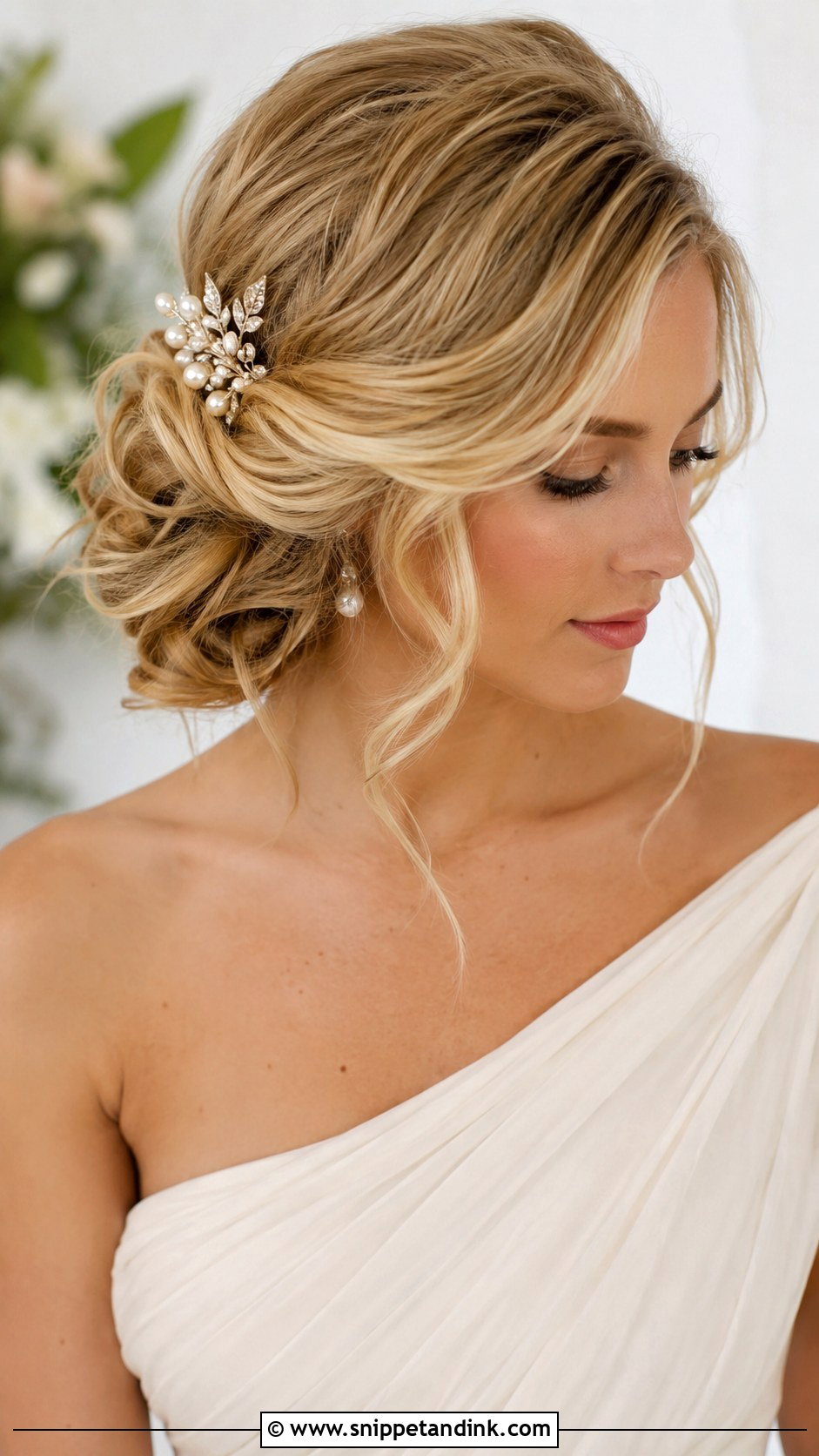 Side Swept Updo for Medium Hair - Snippet and Ink - 20 Medium Hair Updo for Wedding Ideas