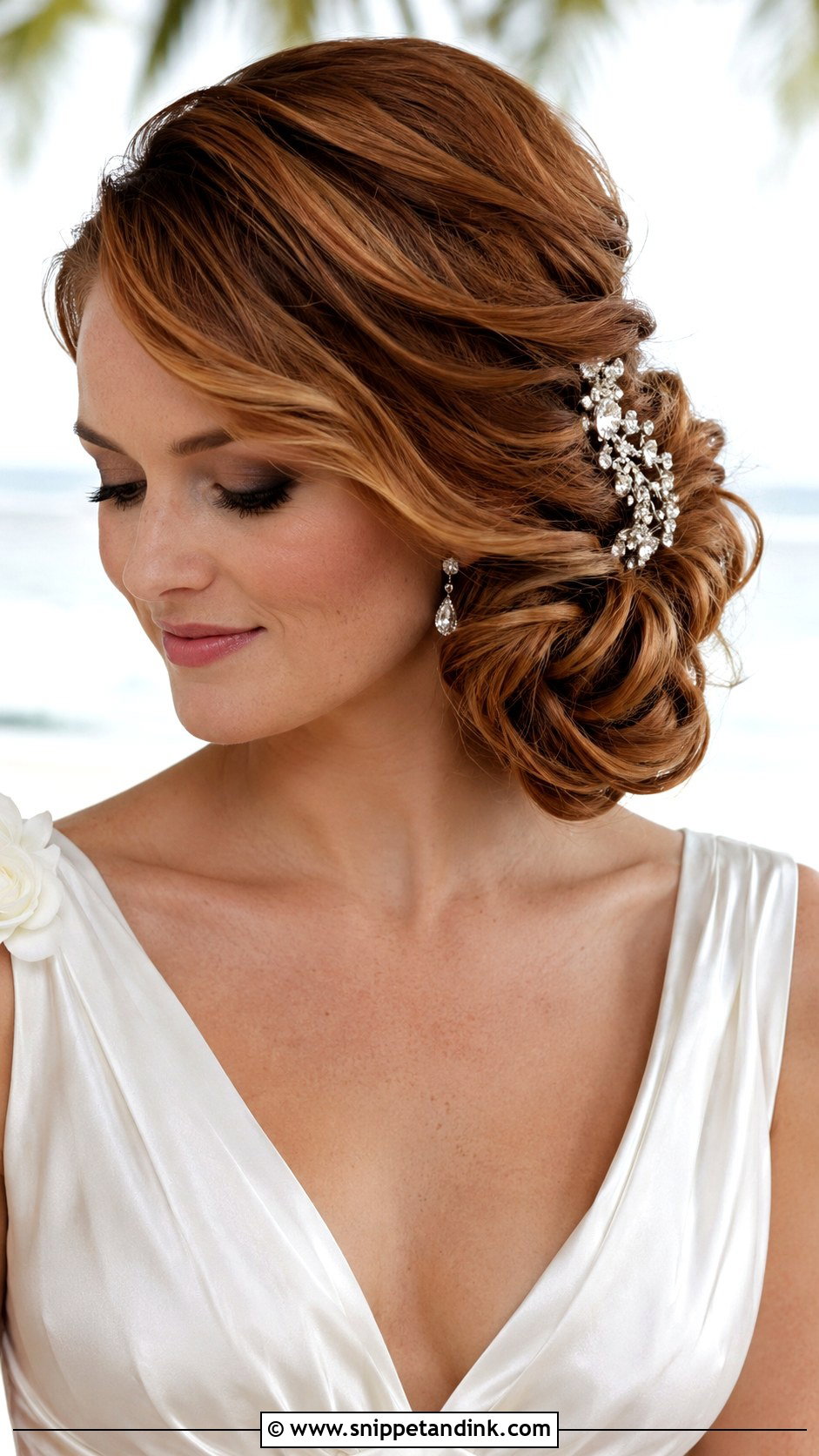 Side Swept Updo - Snippet and Ink - 20 Beach Wedding Hair Updo Ideas