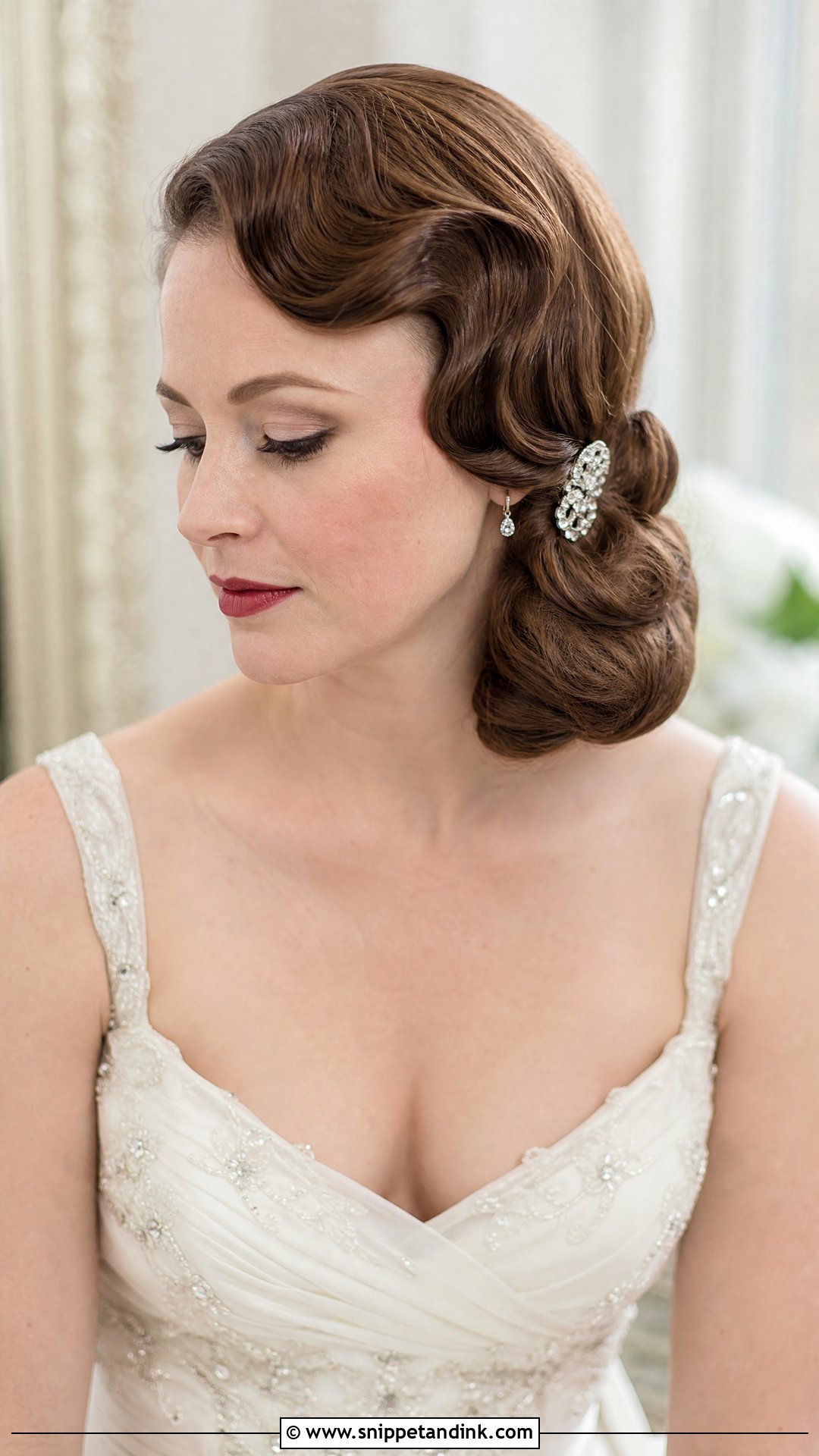Side Swept Vintage Updo - Snippet and Ink - 20 Side Pinned Wedding Hair Ideas