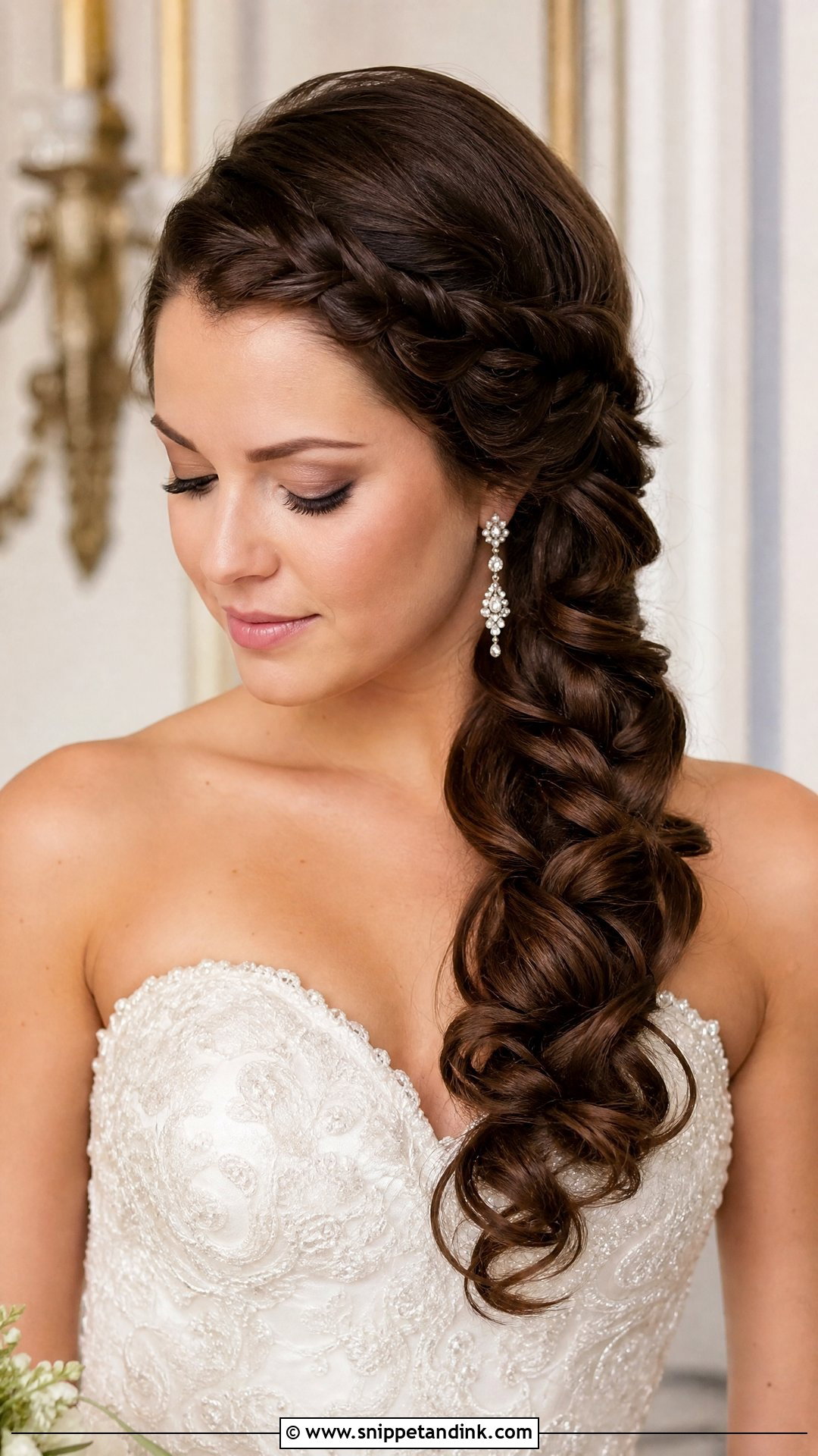 Side Swept Waterfall Braid - Snippet and Ink - 20 Waterfall Braid Wedding Hair Ideas