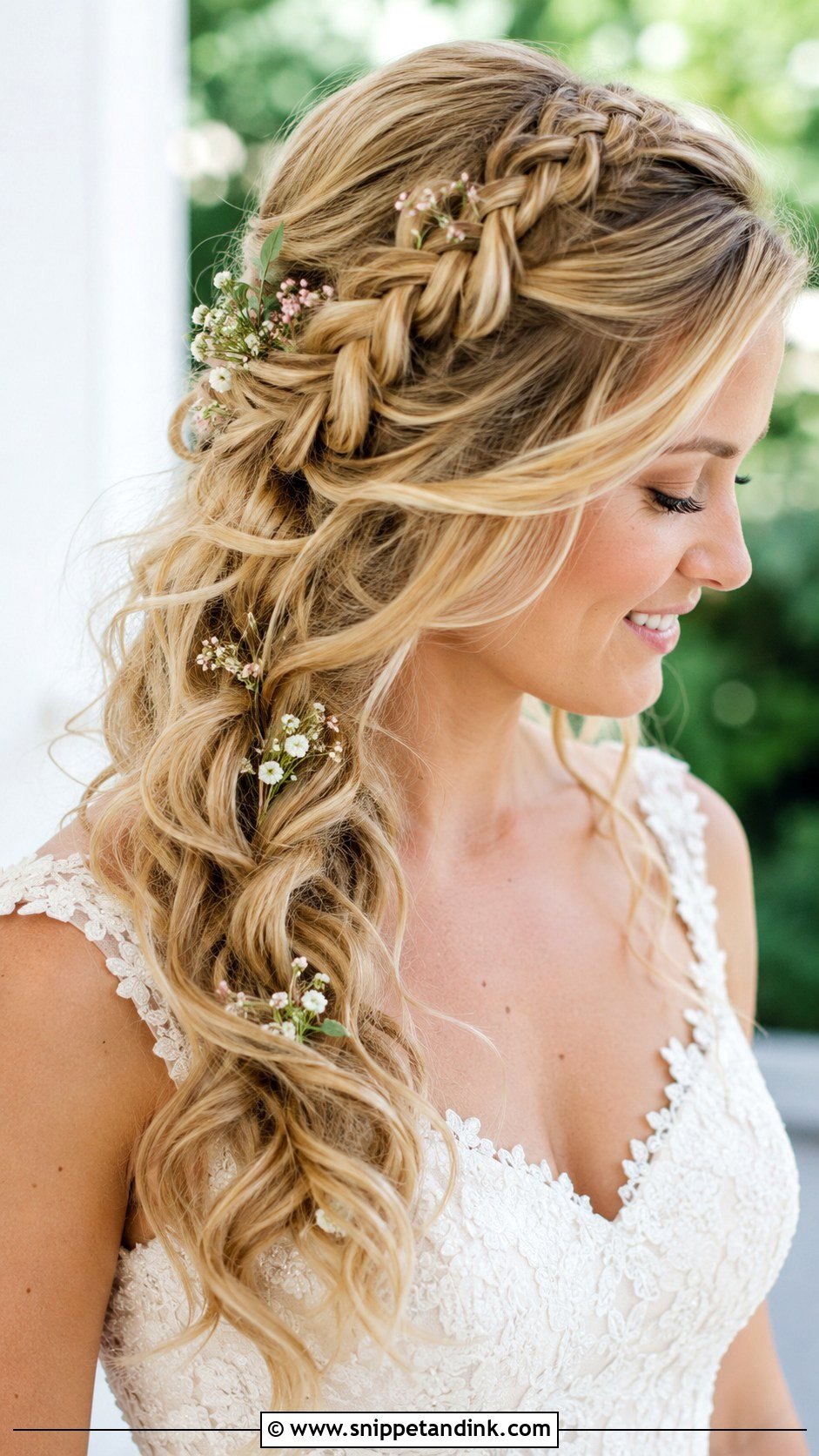 Side Swept Waterfall Braid - Snippet and Ink - 25 Side Sweep Wedding Hair Ideas