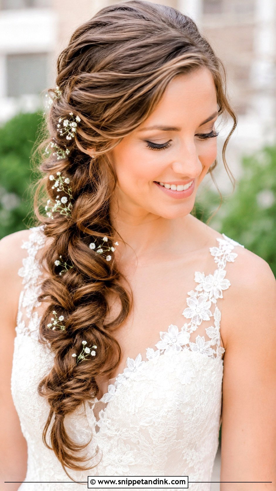 Side Swept Waterfall Braid - Snippet and Ink - 30 One Sided Wedding Hairstyle Ideas