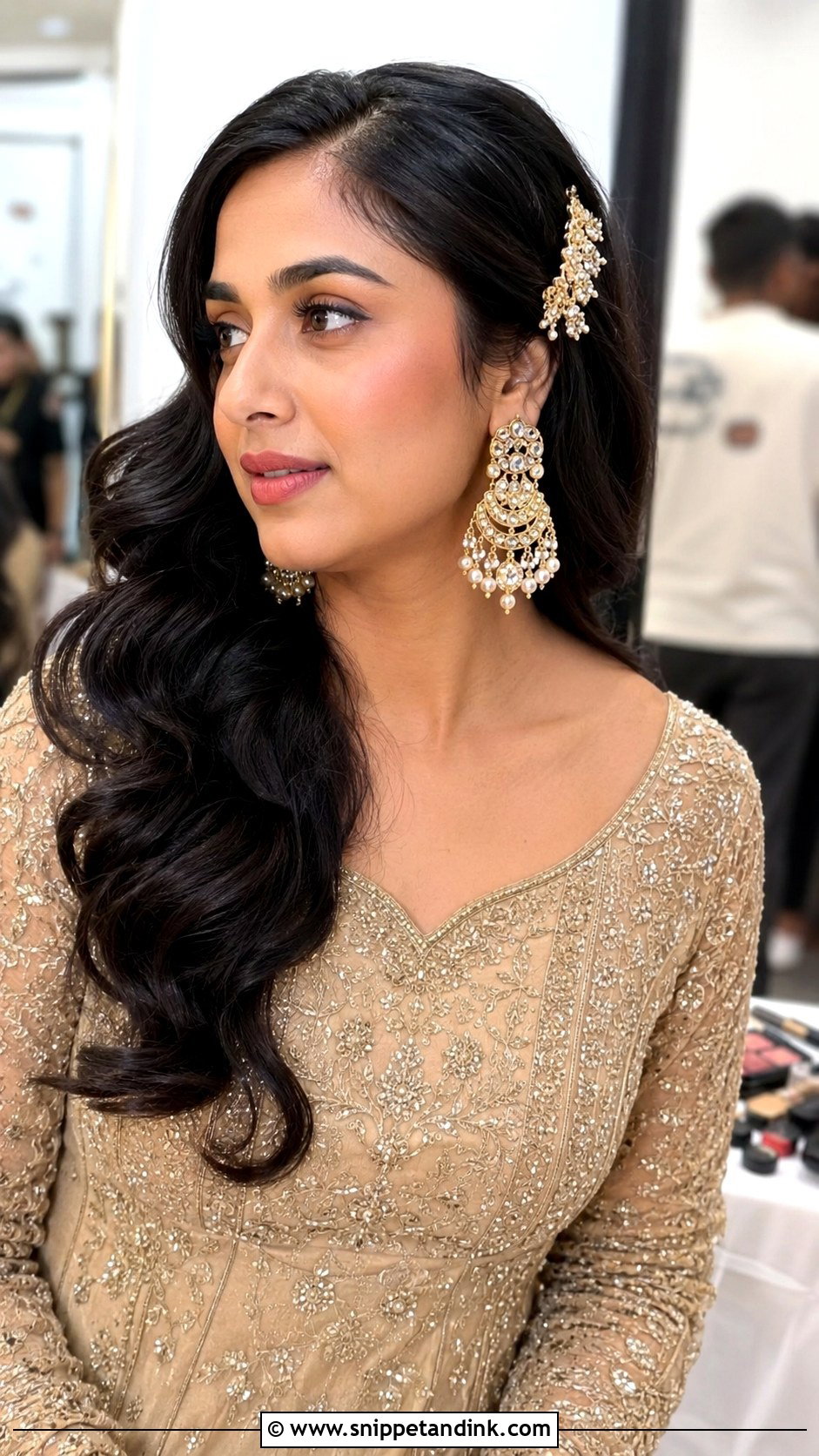 Side Swept Waves - Snippet and Ink - 25 Indian Wedding Guest Hairstyles