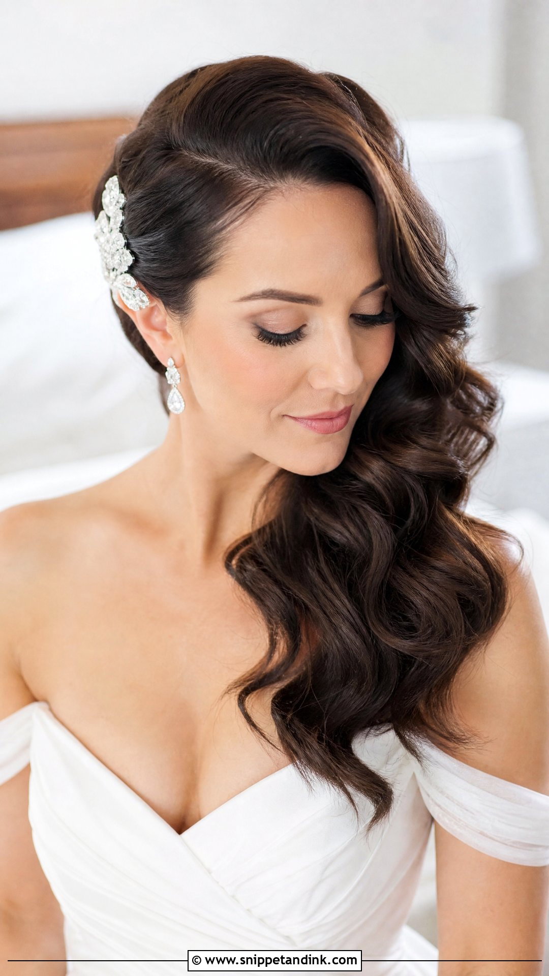 Side Swept Waves Bridal Hairstyle - Snippet and Ink - 20 Shoulder Length Bridal Hairstyles