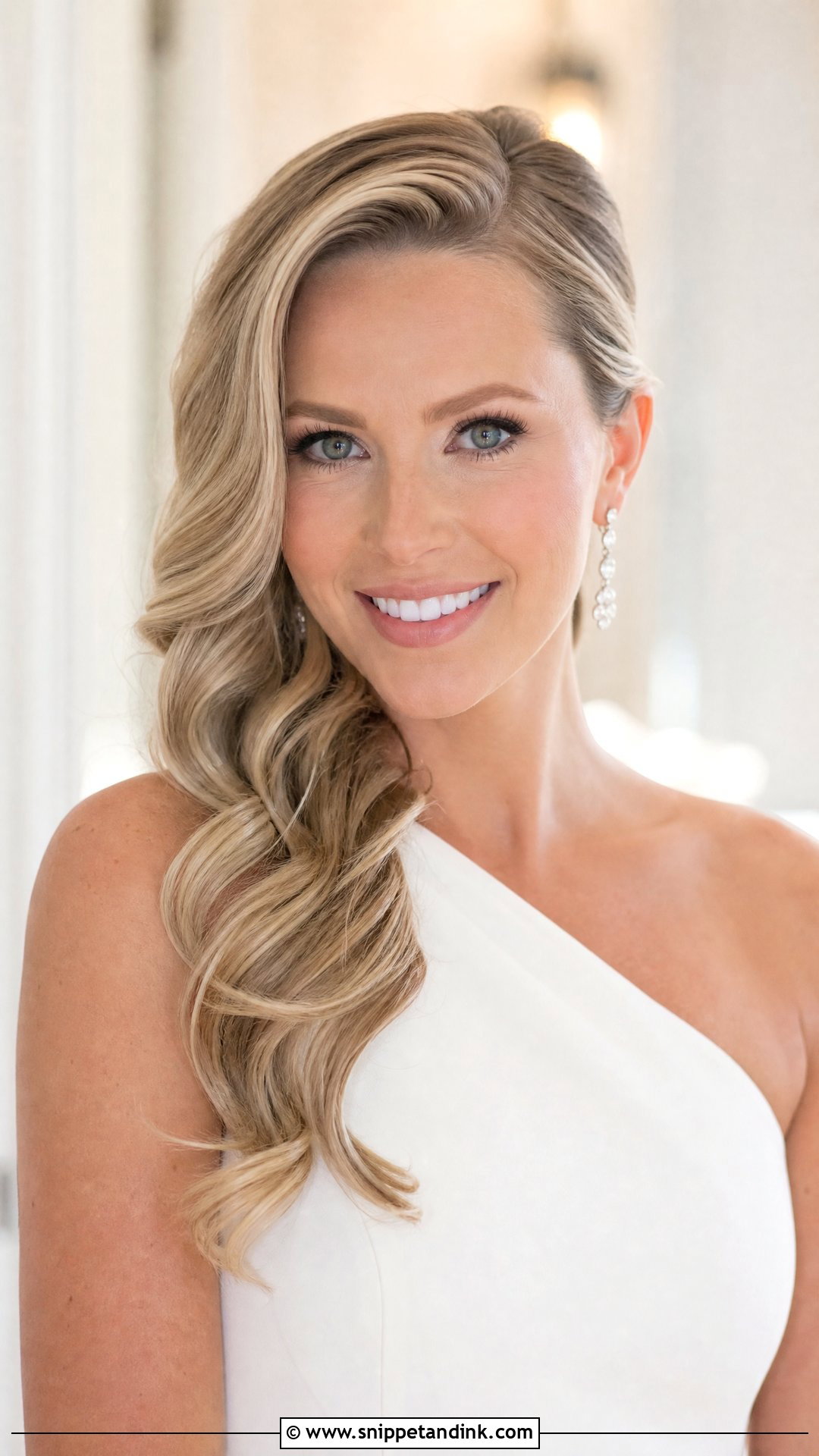 Side Swept Waves Over One Shoulder - Snippet and Ink - 20 Front Bridal Hairstyles