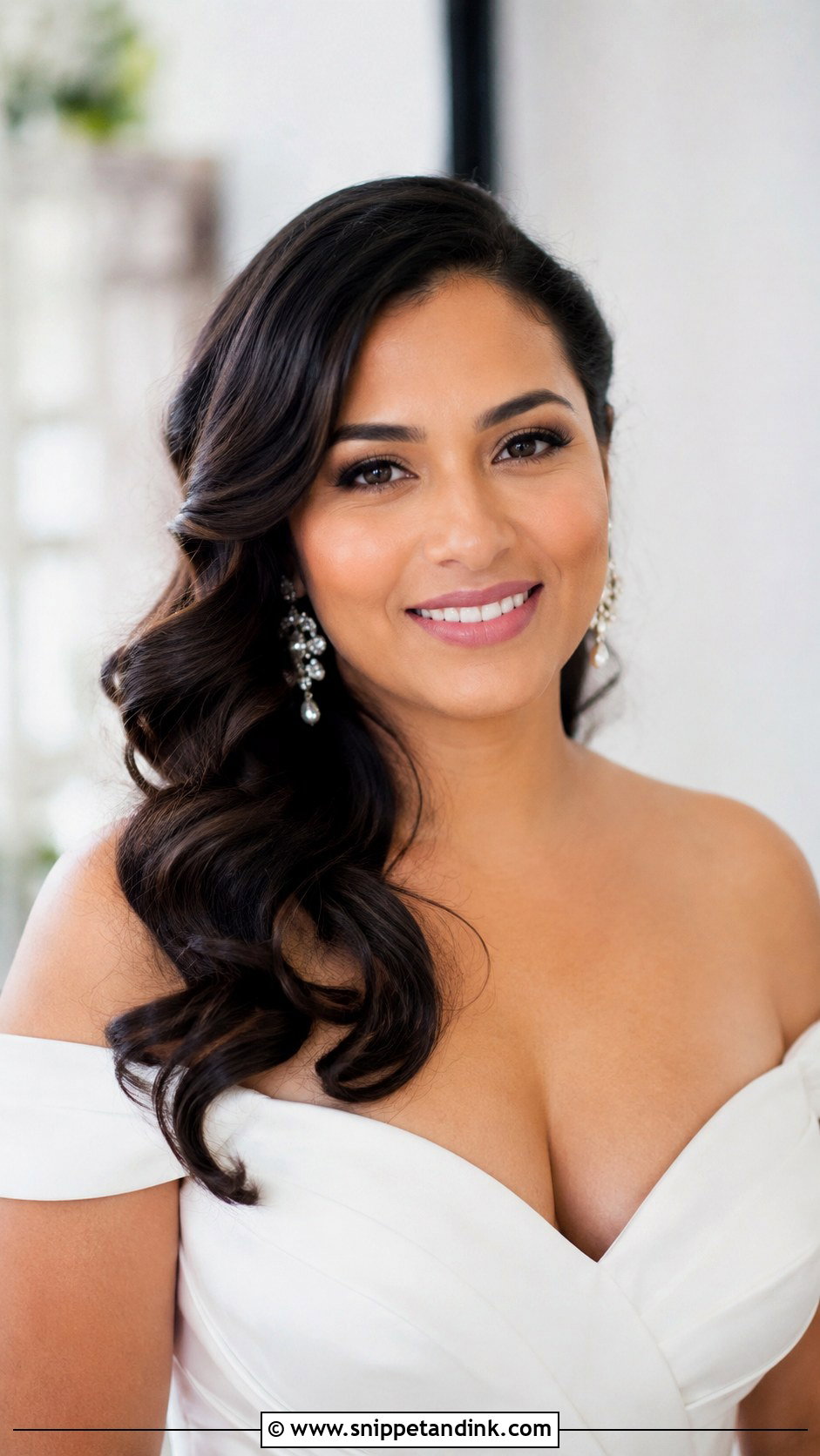 Side Swept Waves Over One Shoulder - Snippet and Ink - 25 Wavy Bridal Hair Ideas