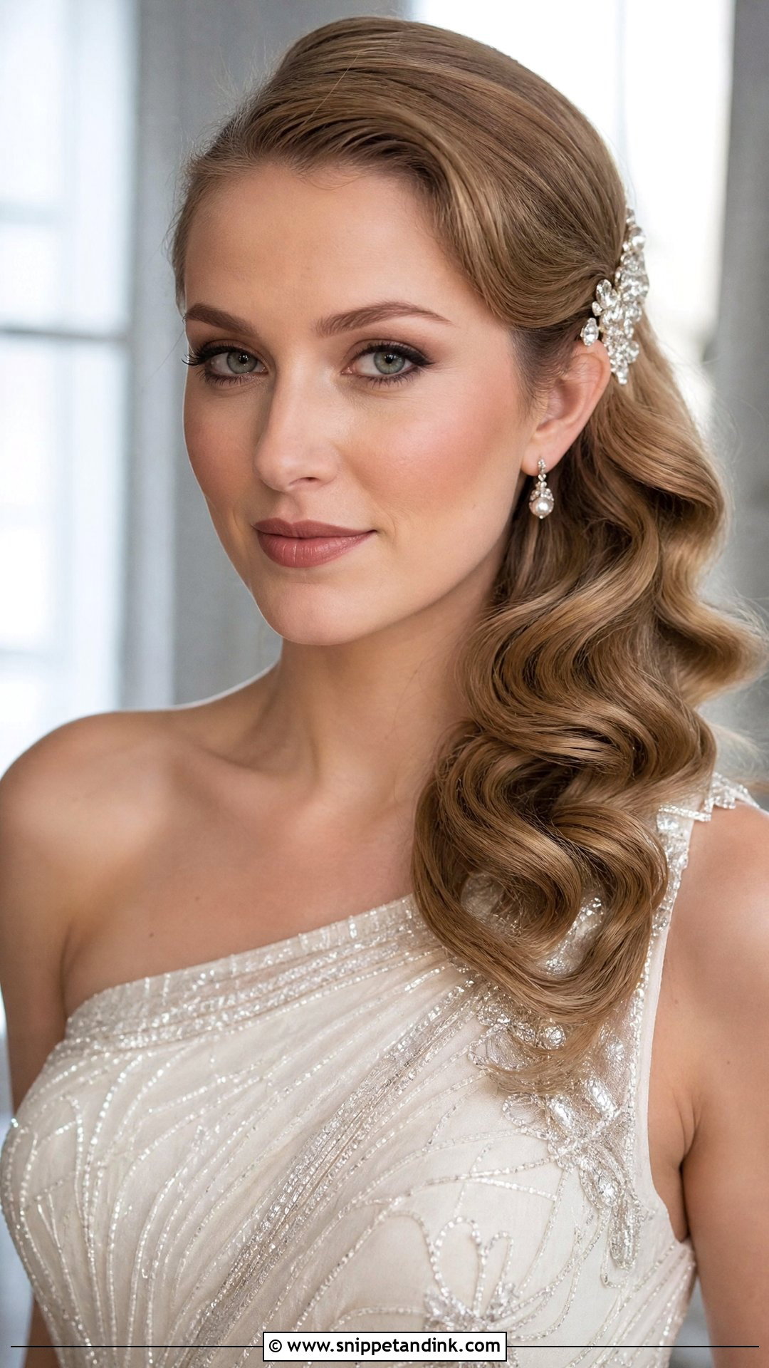 Side Swept Waves Wedding Hair for Medium Hair - Snippet and Ink - 20 Medium Hair Wedding Styles