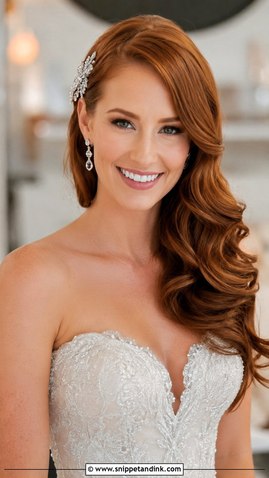 Side Swept Waves Wedding Hair - Snippet and Ink - 20 Down Do Wedding Hair Ideas