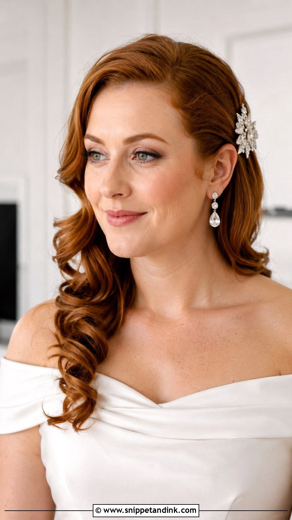 Side Swept Waves Wedding Hairstyle for Medium Hair - Snippet and Ink - 20 Wedding Hair Styles Medium Hair