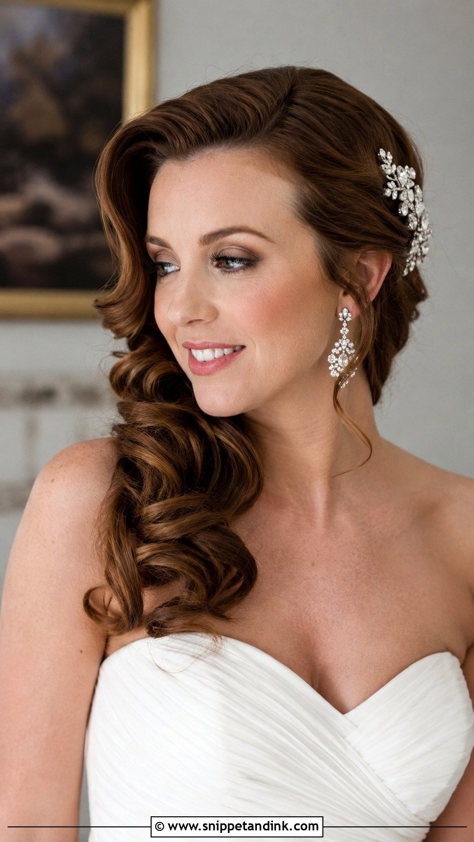 Side Swept Waves Wedding Hairstyle - Snippet and Ink - 20 Bride Wedding Hair Down Ideas