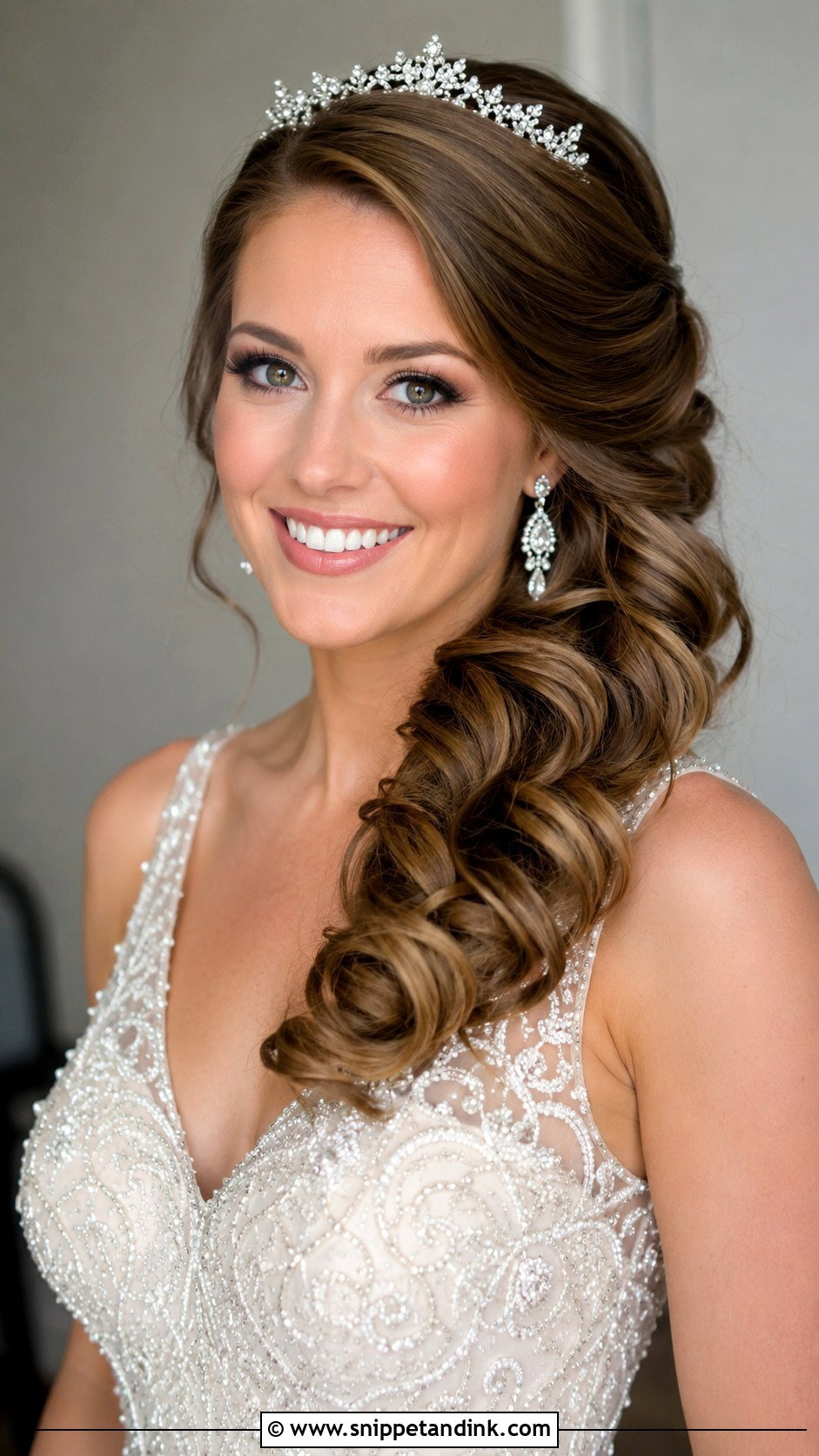 Side Swept Waves With Tiara - Snippet and Ink - 20 Wedding Hair with Crown Ideas