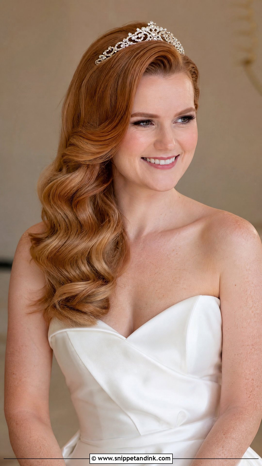 Side Swept Waves With Tiara - Snippet and Ink - 20 Wedding Hairstyles with Tiara