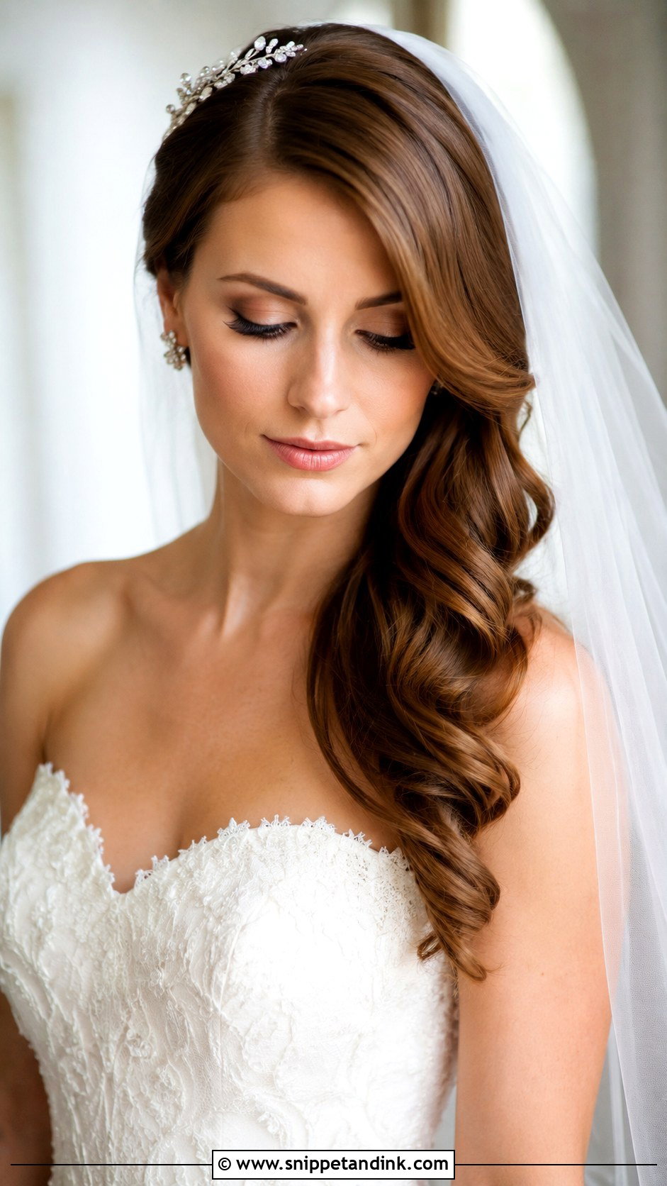 Side Swept Waves With Veil - Snippet and Ink - 20 One Side Up Wedding Hair Ideas