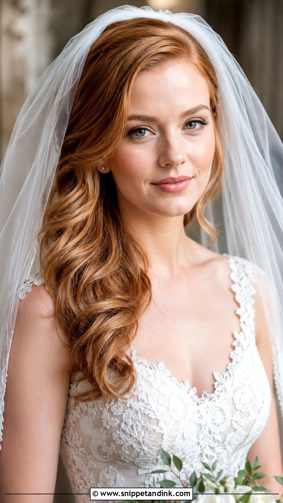 Side Swept Waves With Veil - Snippet and Ink - 20 Bridal Hair Side Swept Ideas