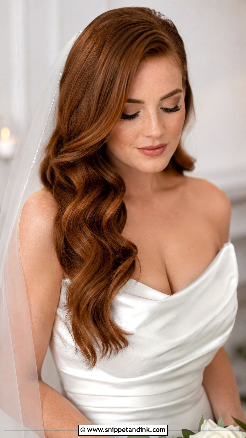 Side Swept Waves With a Veil - Snippet and Ink - 25 Veil Hair Down Ideas