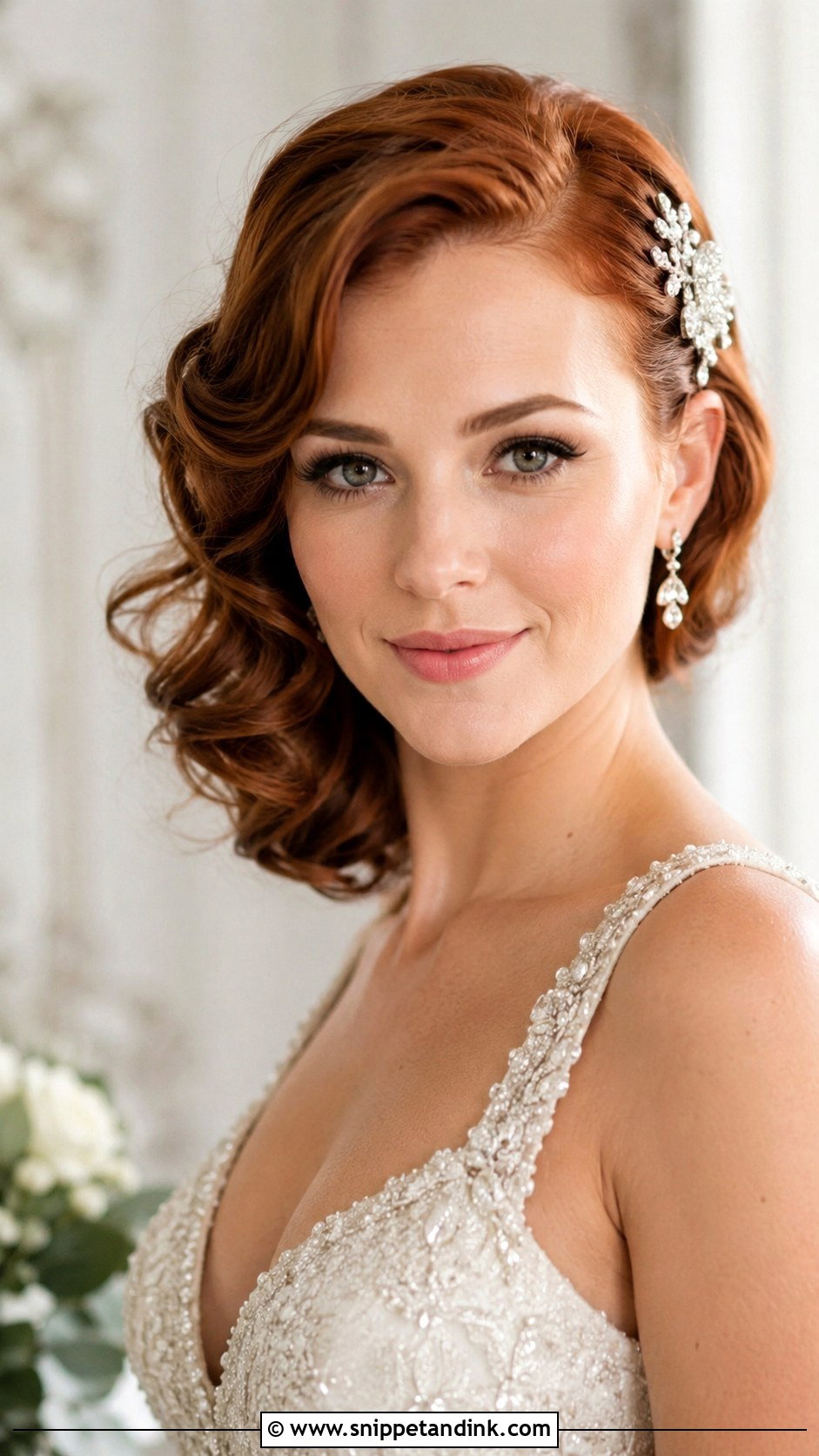 Side Swept Waves for Short Hair - Snippet and Ink - 20 Wedding Hair Short Hair Ideas