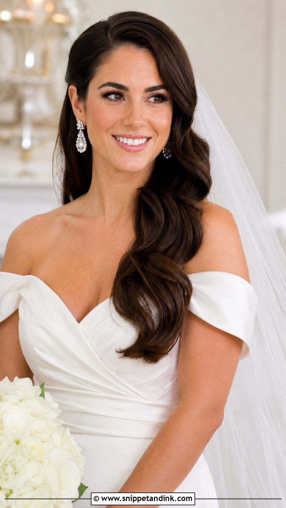 Side Swept Waves with Cathedral Veil - Snippet and Ink - 25 Cathedral Veil with Hair Down Ideas