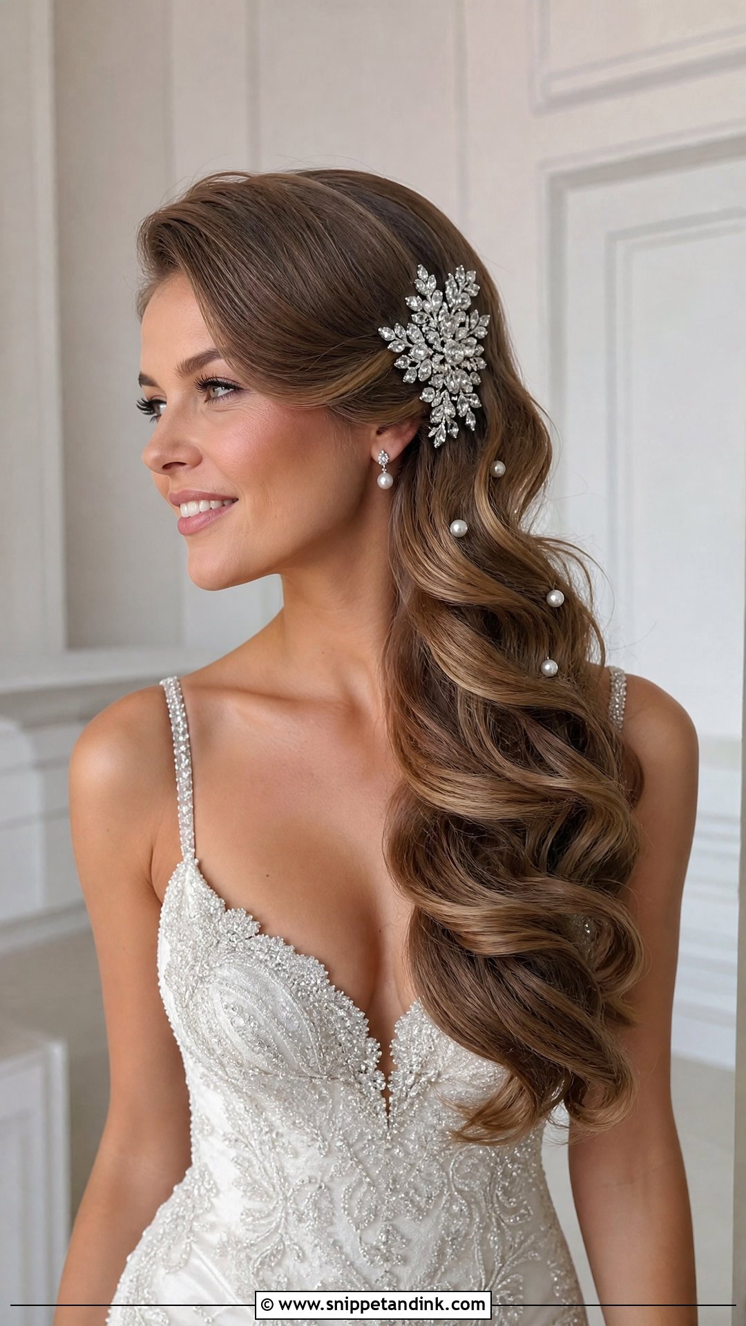 Side Swept Waves with Hair Accessories - Snippet and Ink - 20 Sideswept Wedding Hair Ideas