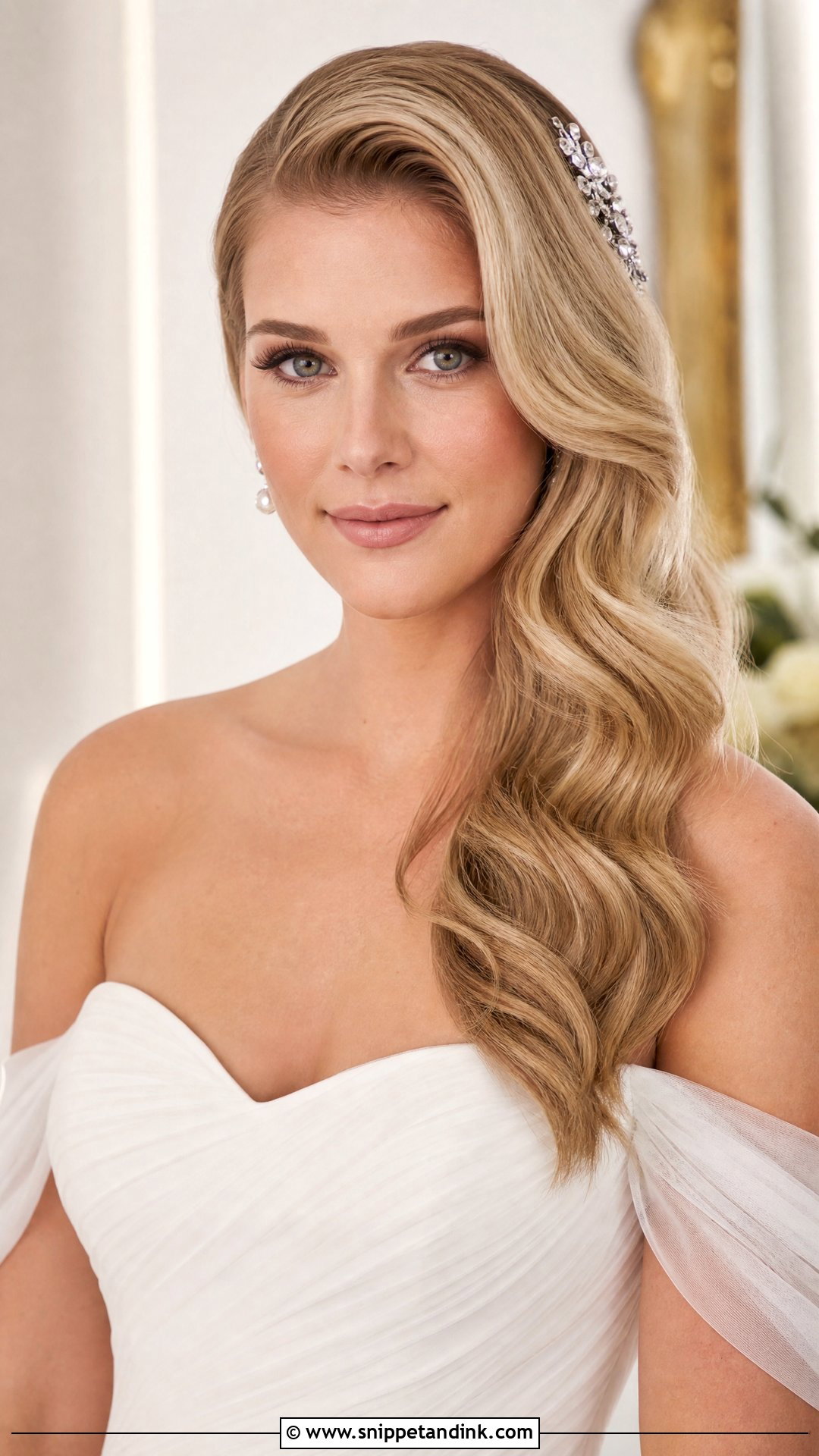 Side Swept Wavy Wedding Hair - Snippet and Ink - 20 Wavy Hair Styles for Wedding