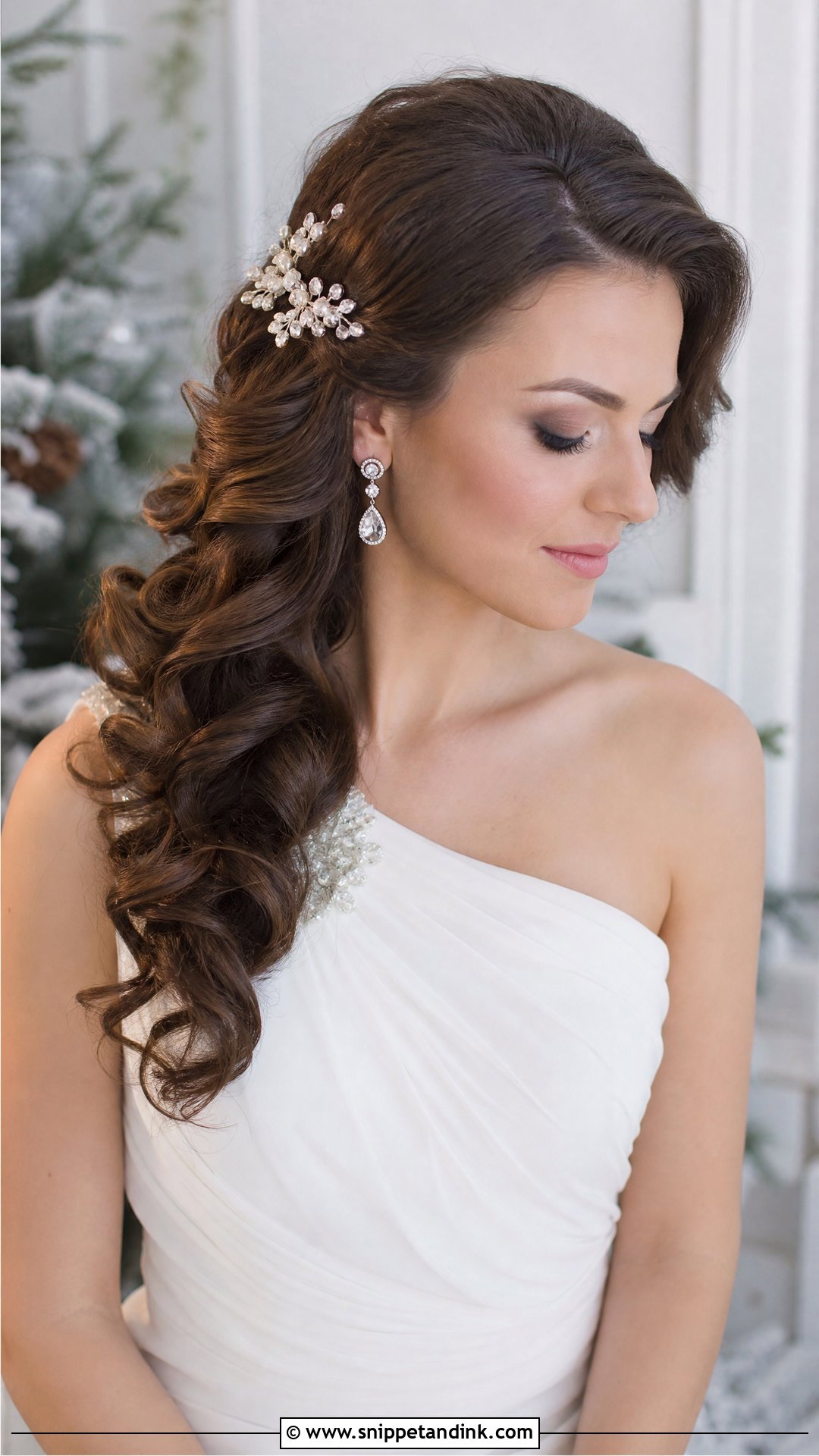 Side Swept Wavy Wedding Hairstyle - Snippet and Ink - 20 Mid Length Hair Wedding Styles