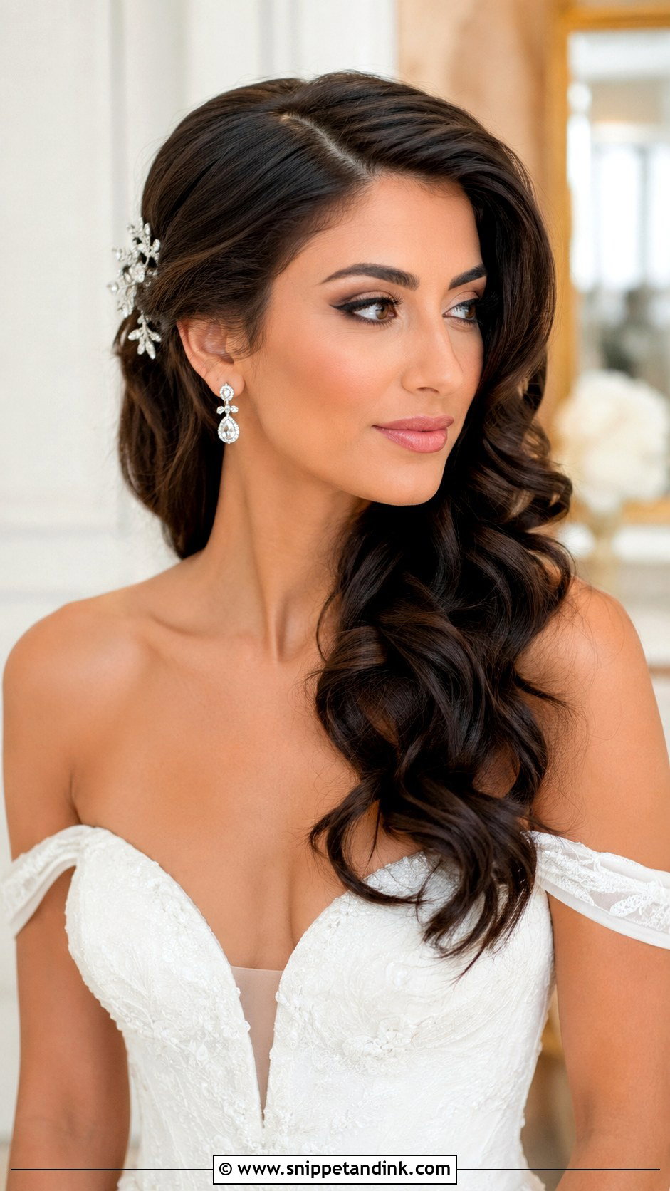 Side Swept Wedding Hair - Snippet and Ink - 20 Long Hair Down Wedding Hairstyles