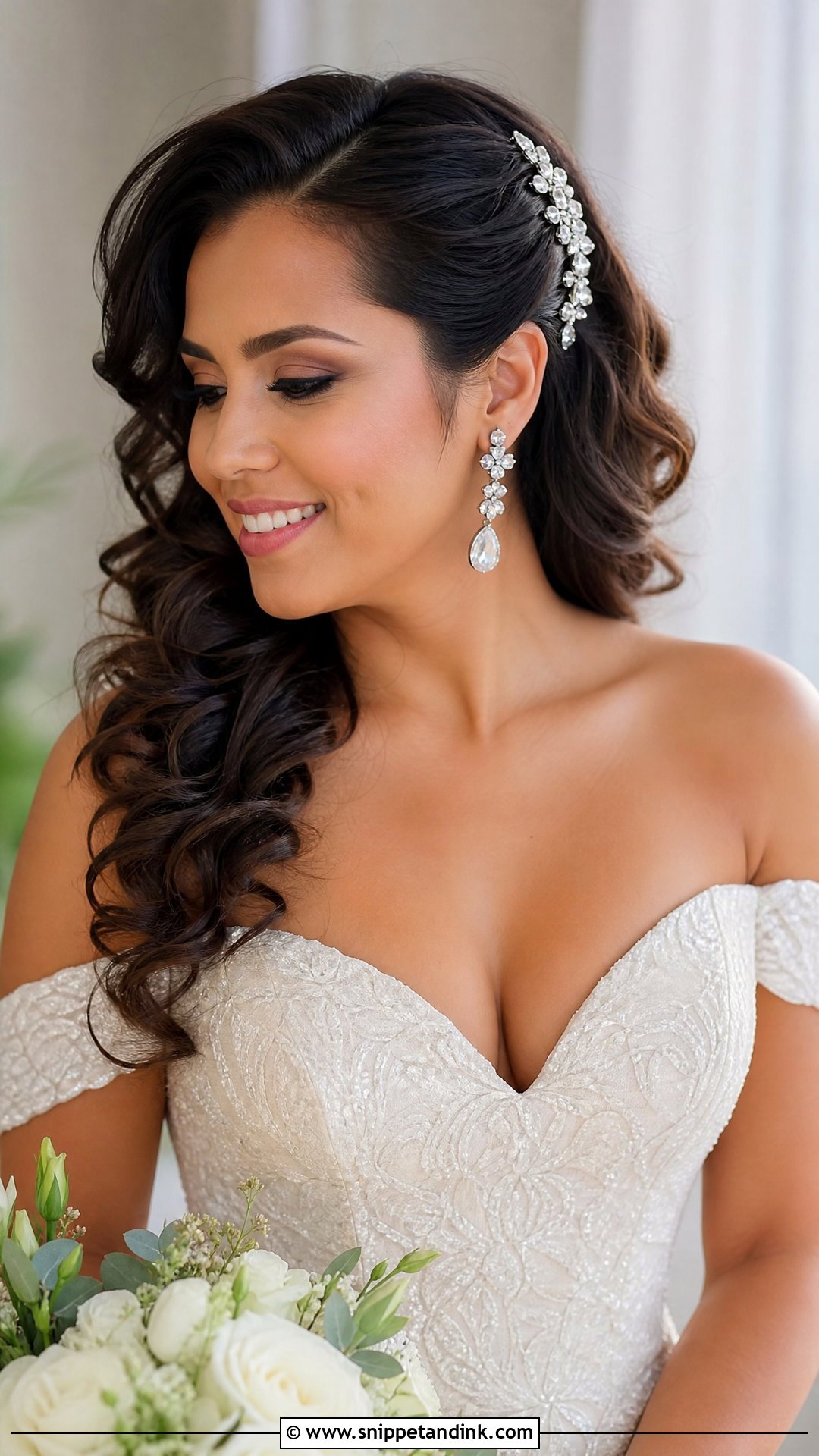 Side Swept Wedding Hair Down - Snippet and Ink - 20 Long Hair Wedding Styles All Down