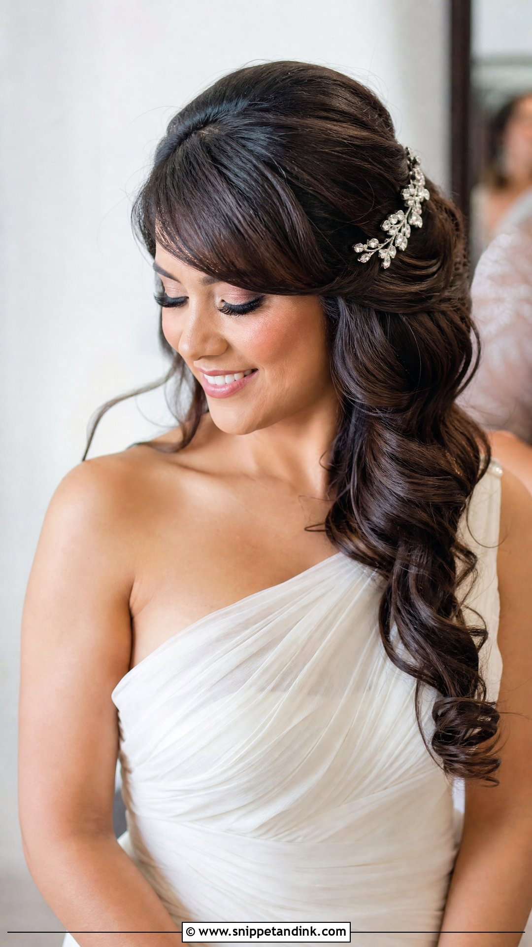 Side Swept Wedding Hair With Bangs - Snippet and Ink - 20 Wedding Hairstyle Bangs