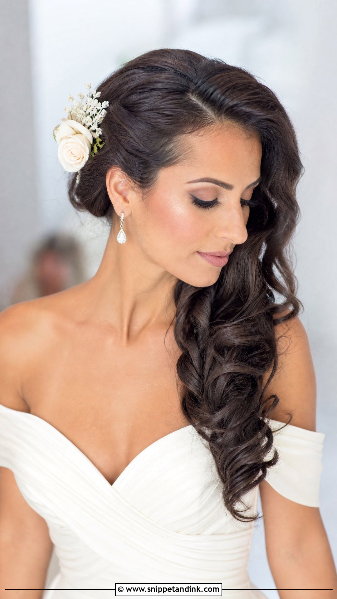 Side Swept Wedding Hair With Flowers - Snippet and Ink - 15 Flowers for Hair Wedding Ideas