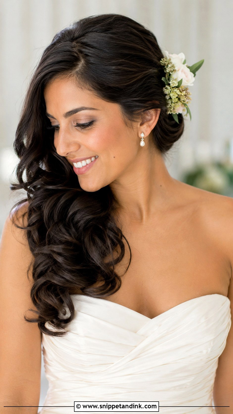 Side Swept Wedding Hair With Flowers - Snippet and Ink - 15 Wedding Hairstyles for Long Hair with Flowers