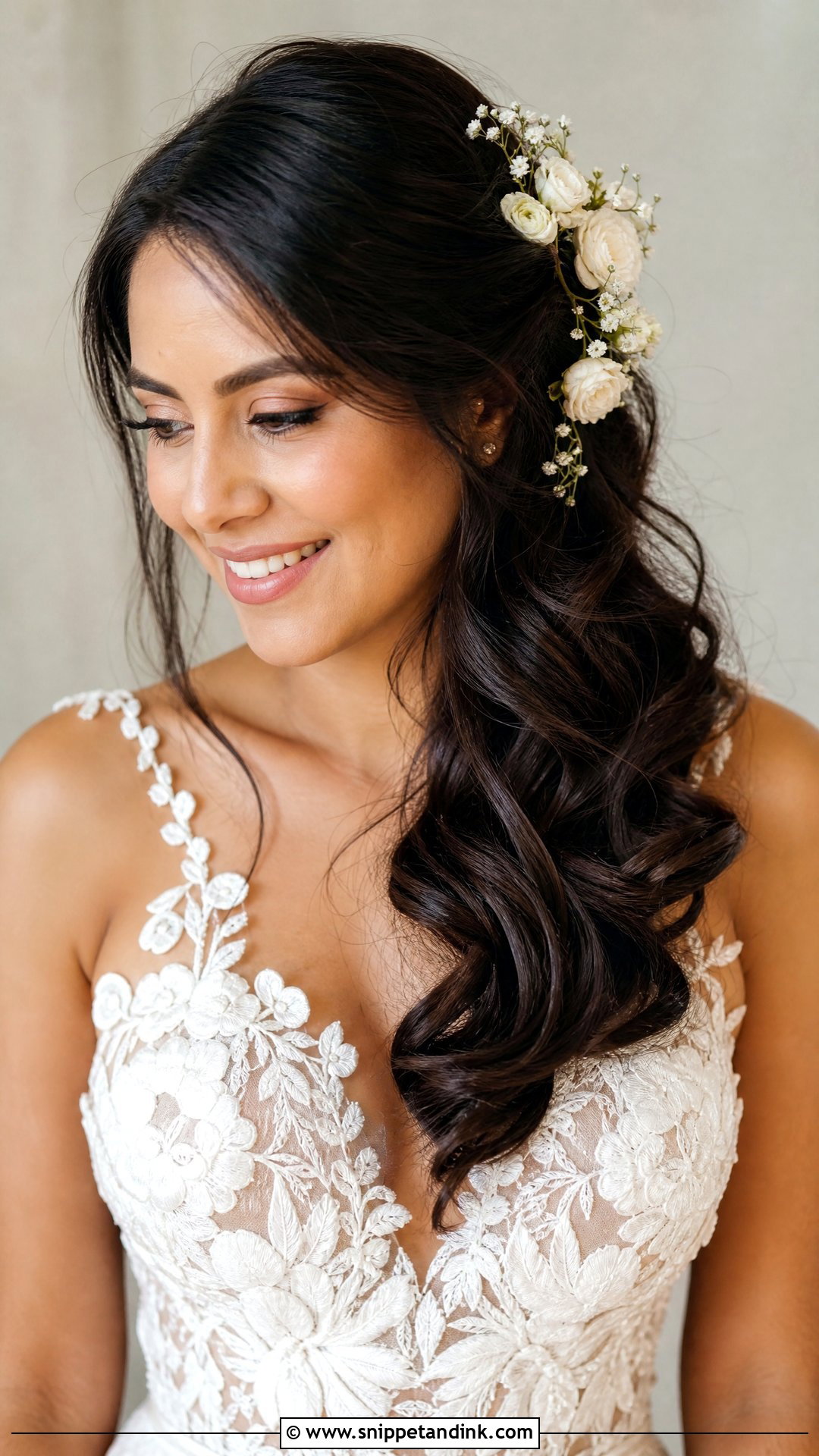 Side Swept Wedding Hair With Flowers - Snippet and Ink - 20 Wedding Siders Hairstyle Ideas