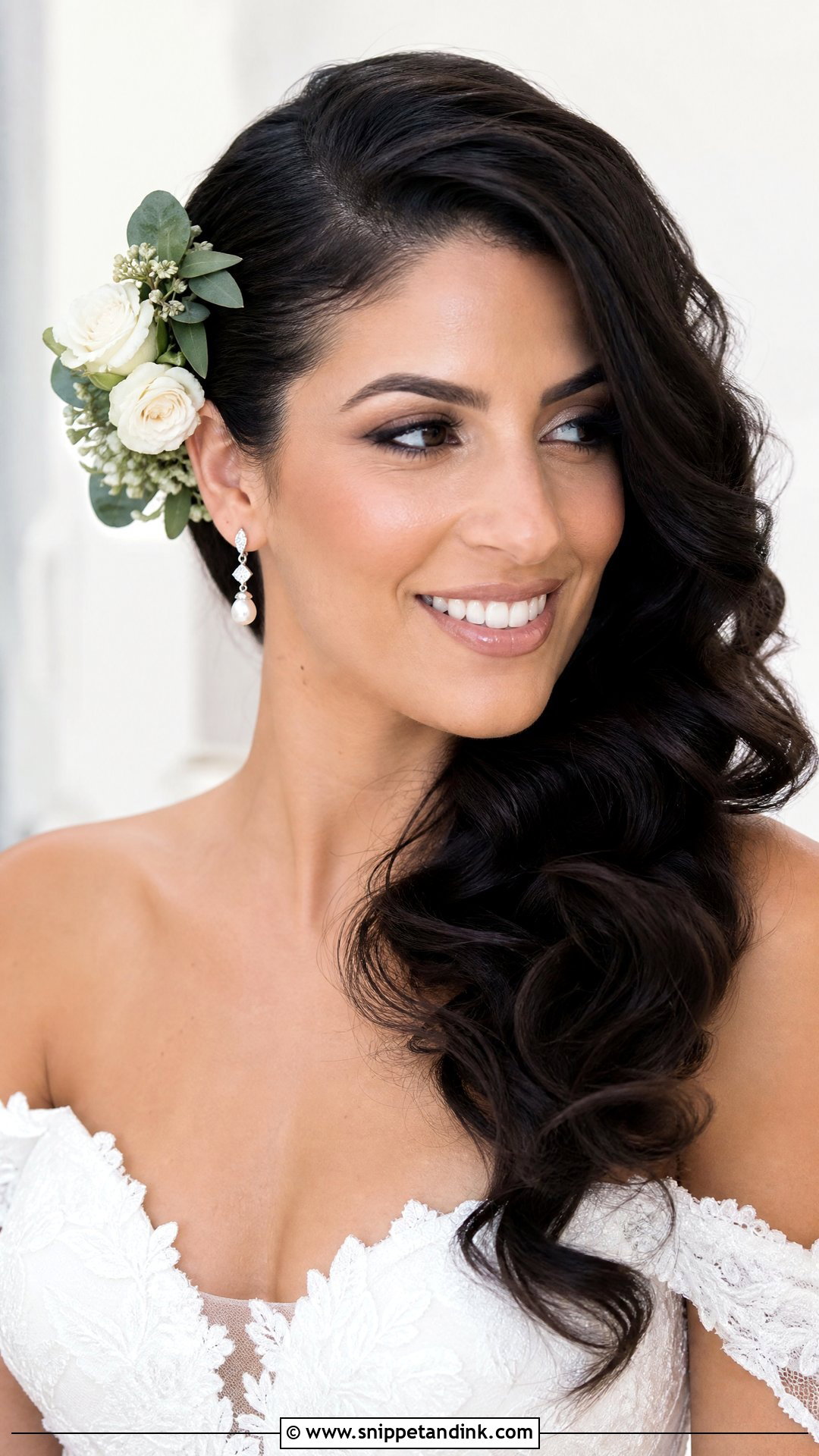 Side Swept Wedding Hair With Flowers - Snippet and Ink - 15 Bride Flower Hair Ideas