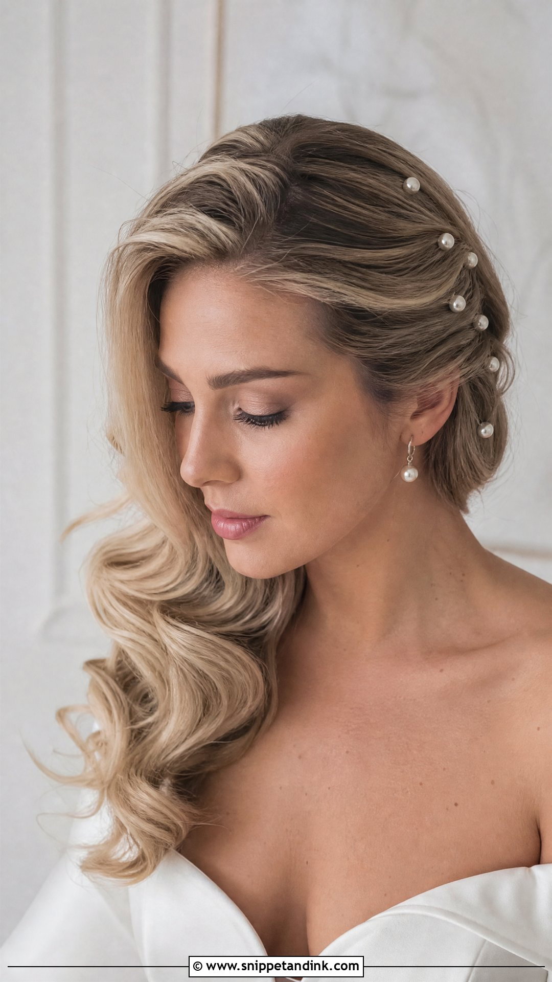 Side Swept Wedding Hair With Pearls - Snippet and Ink - 20 Wedding Siders Hairstyle Ideas