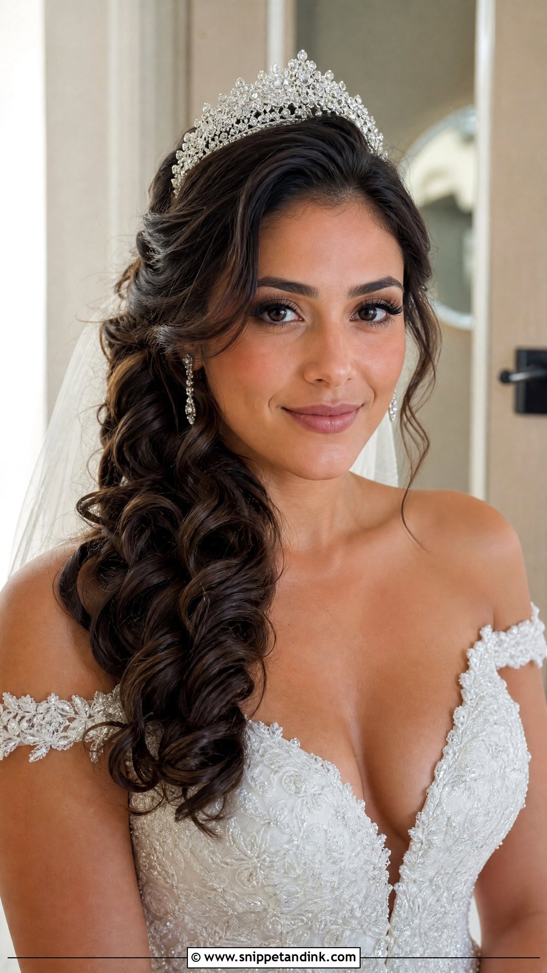 Side Swept Wedding Hair With Tiara - Snippet and Ink - 20 Wedding Hairstyle with Tiara Ideas