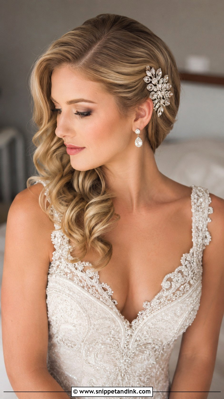 Side Swept Wedding Hair for Medium Length - Snippet and Ink - 20 Medium Length Wedding Hair Down Ideas