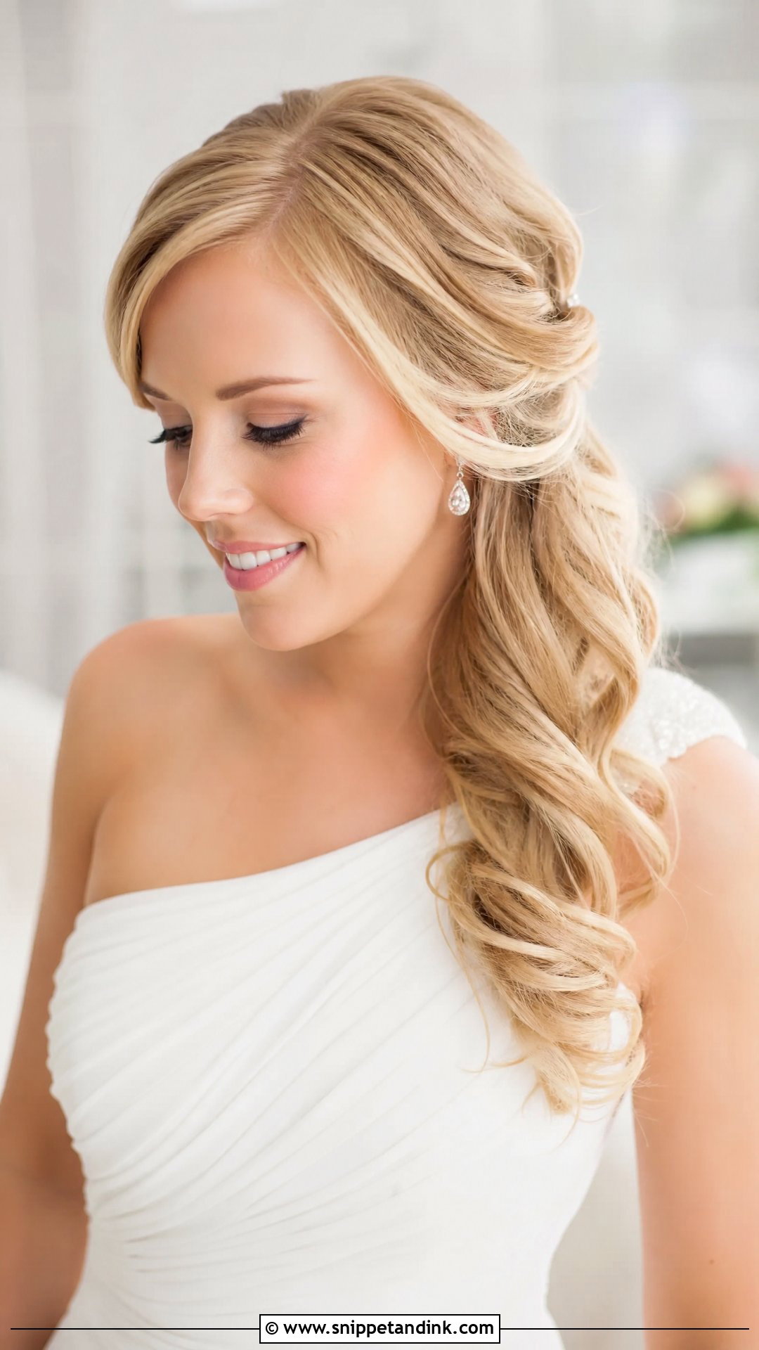 Side Swept Wedding Hairstyle - Snippet and Ink - 20 Wedding Day Hair for Bride Ideas