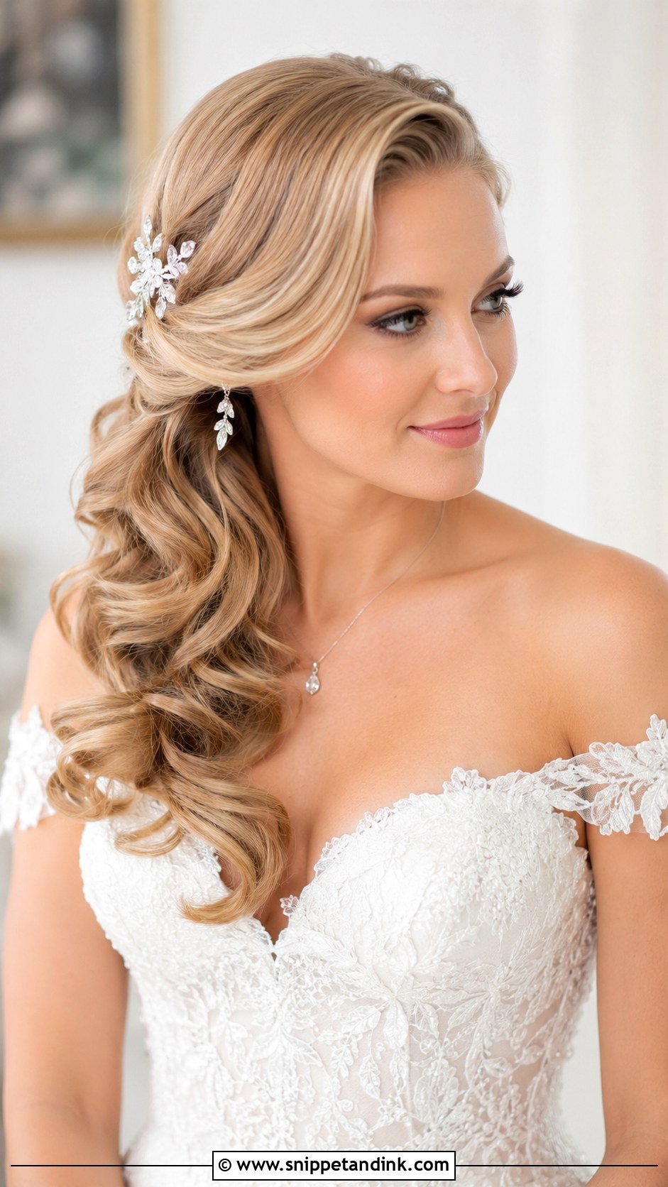 Side Swept Wedding Hairstyle - Snippet and Ink - 25 Long Wedding Hairstyles