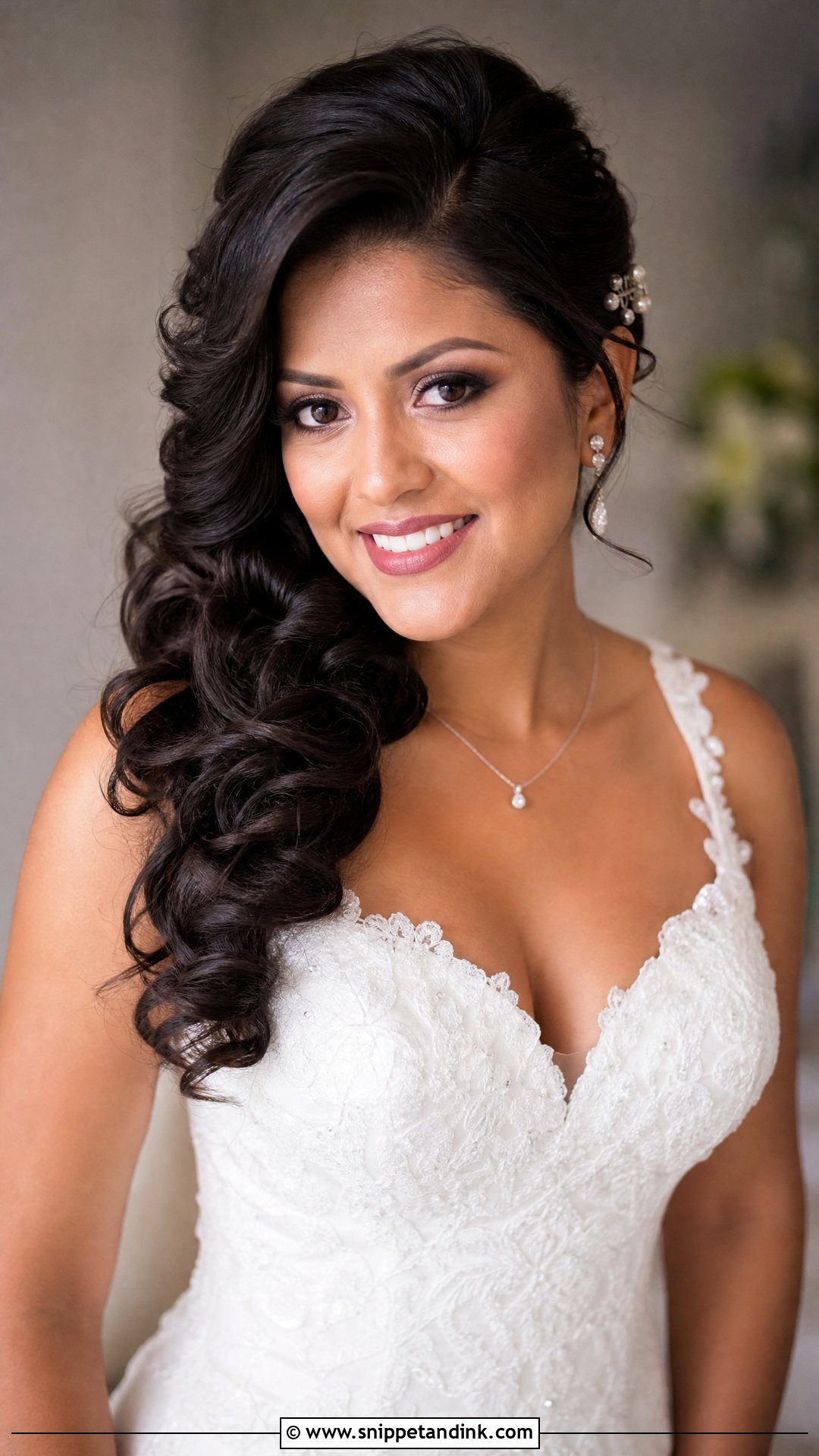 Side Swept Wedding Hairstyle For Thick Hair - Snippet and Ink - 20 Thick Hair Wedding Styles