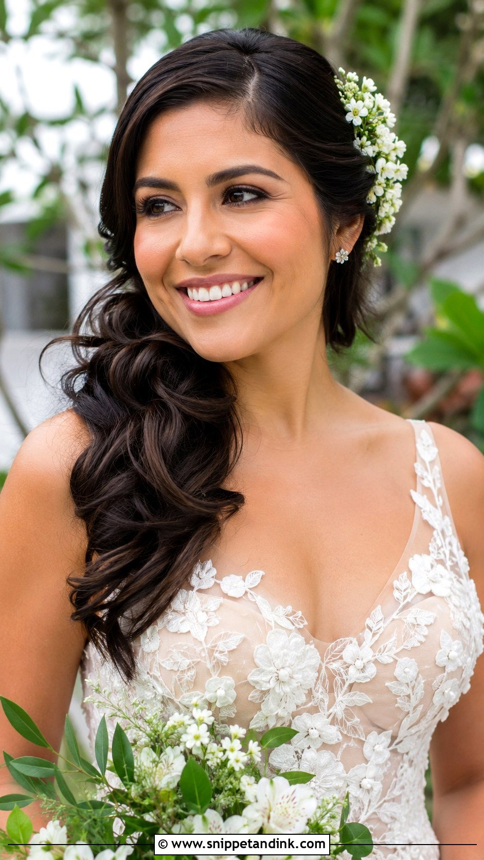 Side Swept Wedding Hairstyle With Flowers - Snippet and Ink - 15 Wedding Hairstyles for Long Hair to the Side