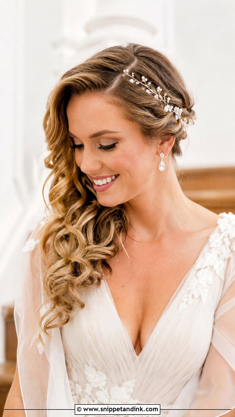 Side Swept Wedding Hairstyle With Hair Vine - Snippet and Ink - 15 Wedding Hairstyles for Long Hair to the Side