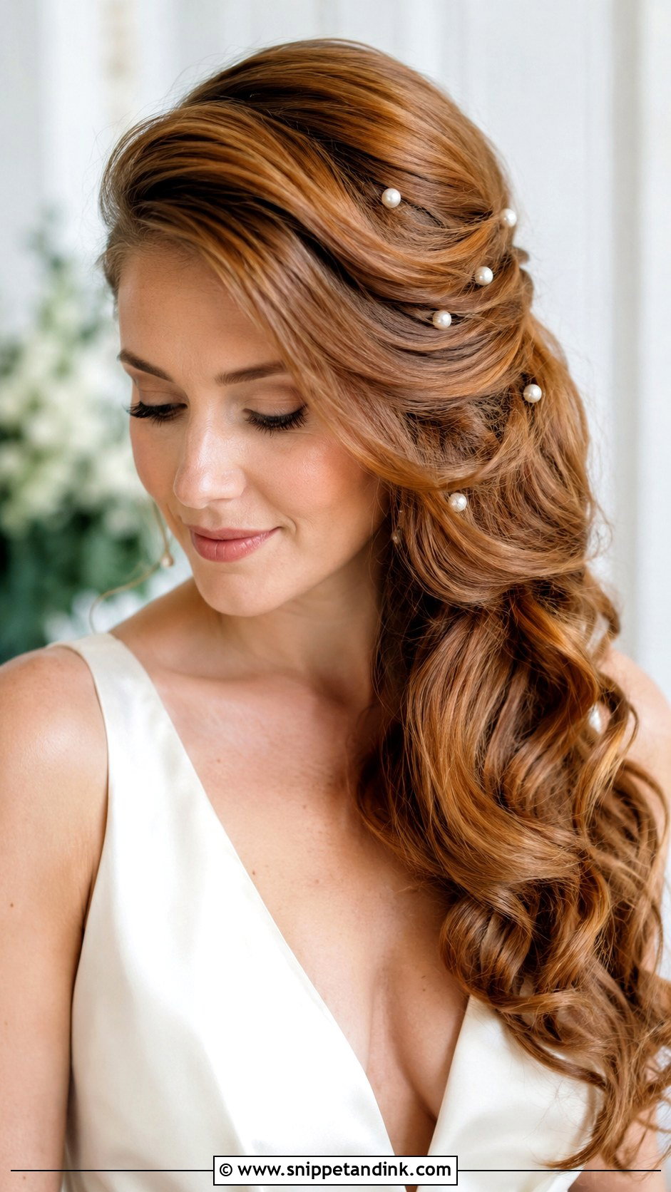 Side Swept Wedding Hairstyle With Pearl Pins - Snippet and Ink - 15 Wedding Hairstyles for Long Hair to the Side