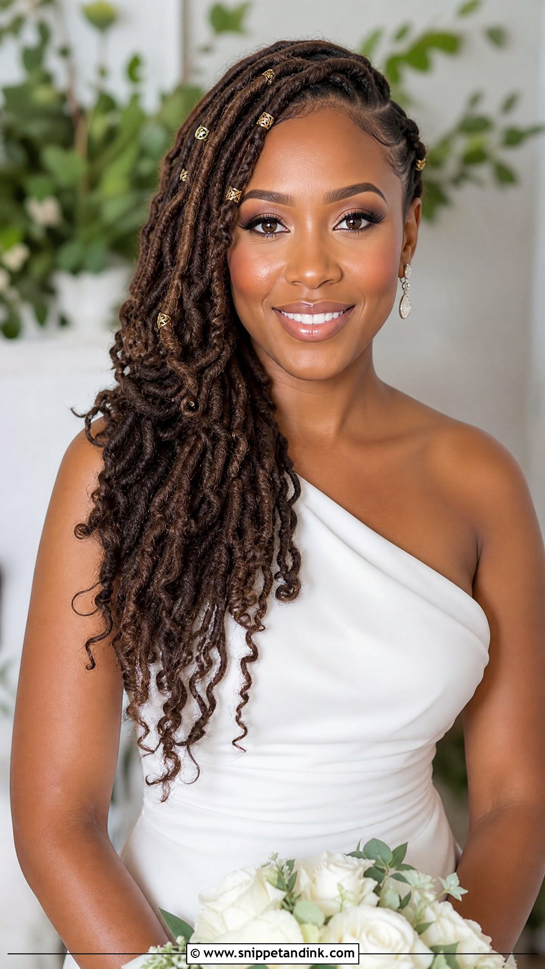Side Swept Wedding Locs - Snippet and Ink - 20 Wedding Hairstyles with Locs