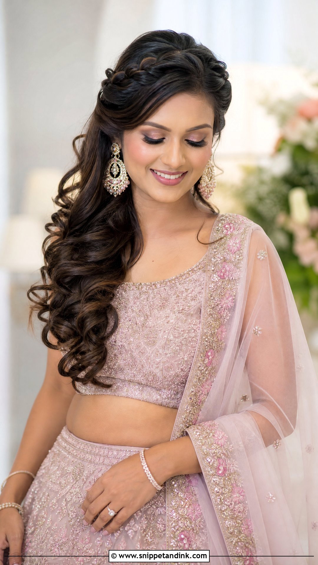 Side Twisted Curls With Lehenga - Snippet and Ink - 20 Hairstyle with Lehnga on Wedding Ideas