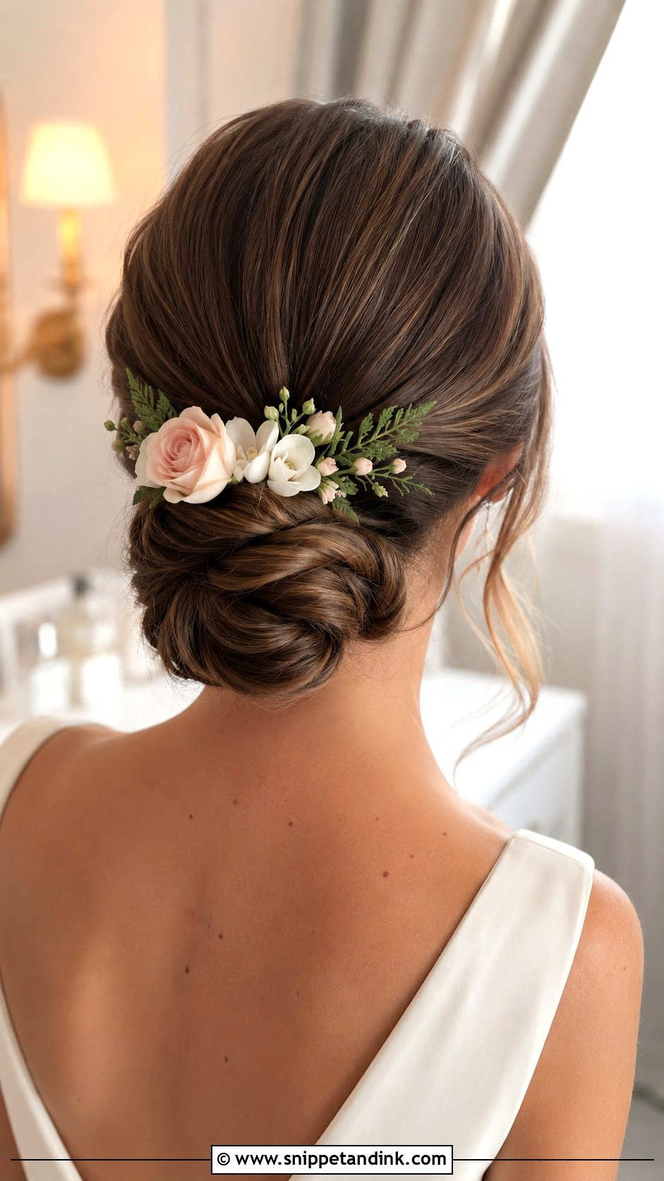Side Wedding Bun With Flowers - Snippet and Ink - 15 Wedding Bun with Flowers Ideas